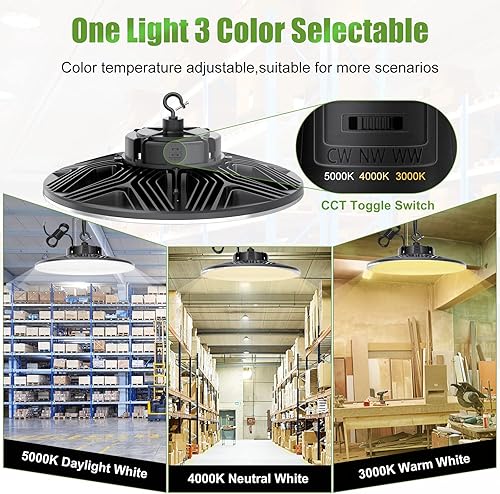 Miniatura 10 de Luz de alta bahía, luz LED UFO de 150 W 22500 lm (equivalente a 600 W HIDHPS) con certificación ULDLC, 0-10 V regulable, cable de 6 pies, 5000 K,