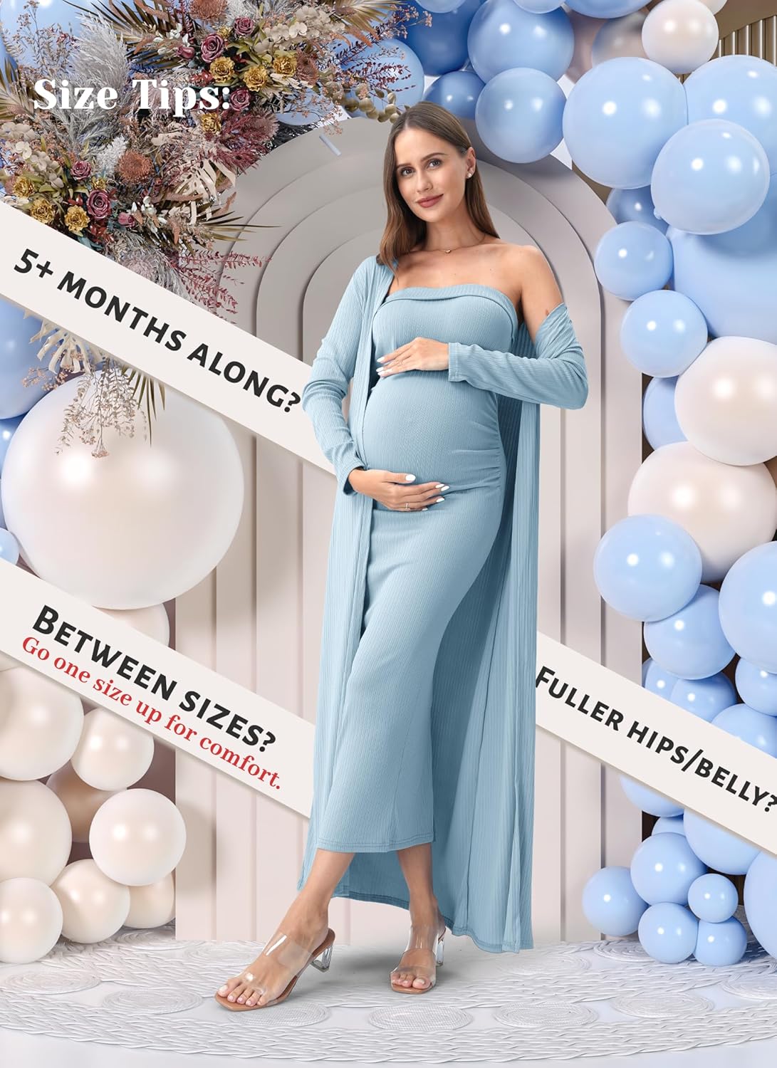 Rnxrbb 2 Piece Maternity Dress Cardigan Bodycon Baby Shower Wedding Gender Reveal Tube Dresses Night Out Cocktail - Image 2
