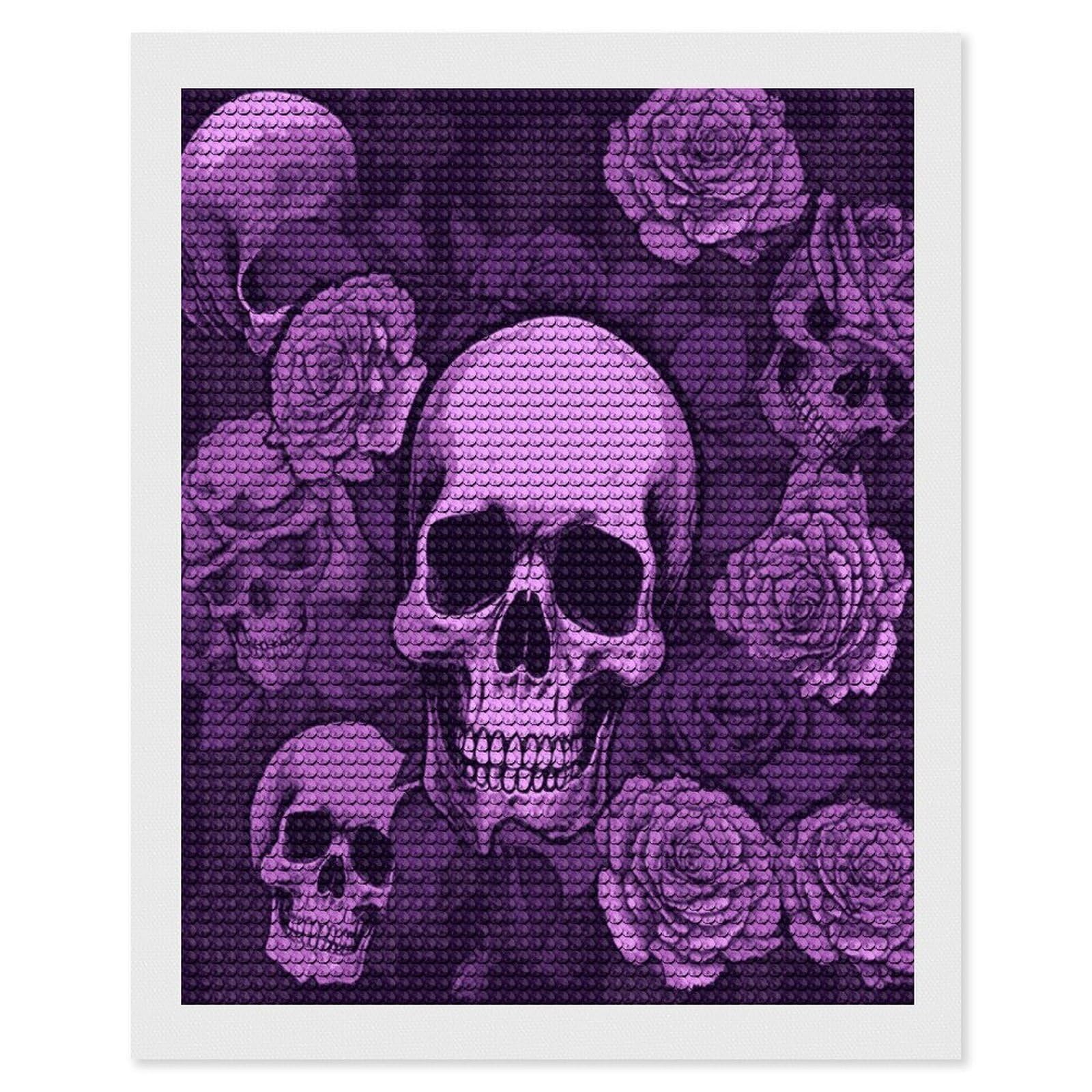 FekiLoot Purple Skulls and Roses Diamond Art Kits for Adults Diamond Painting Kits for Beginners DIY Diamond Art Kits Round Full Drill Diamond Dot Gem Painting for Home Wall Decor Gift 16"x20"