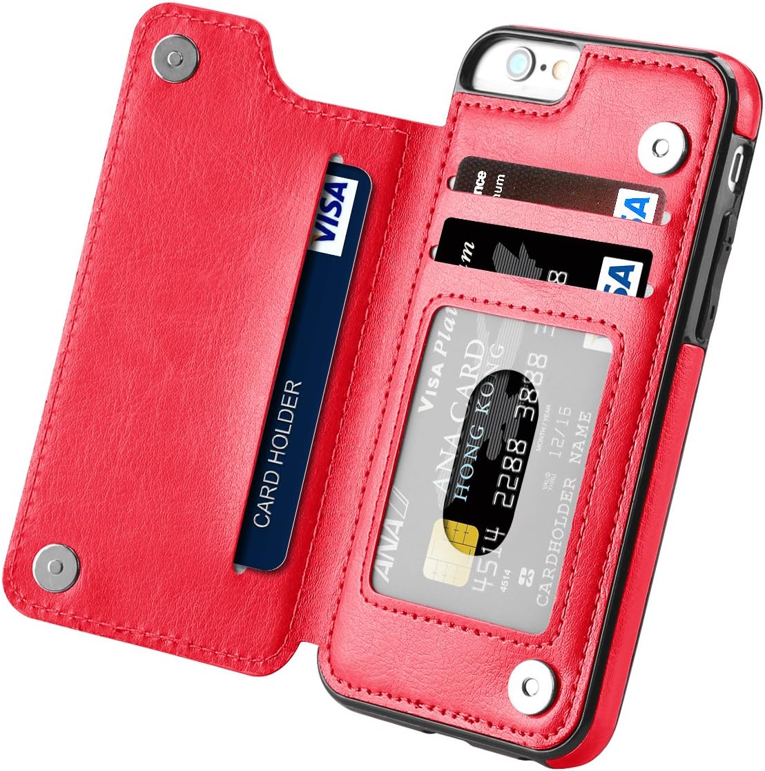 Hoofur iPhone 6s Case, iPhone 6 Case, Slim Fit Premium Leather iPhone 6 Wallet Cases Card Slots Shockproof Folio Flip Protective Shell for Apple iPhone 6/6s (4.7 Inch) (Red)