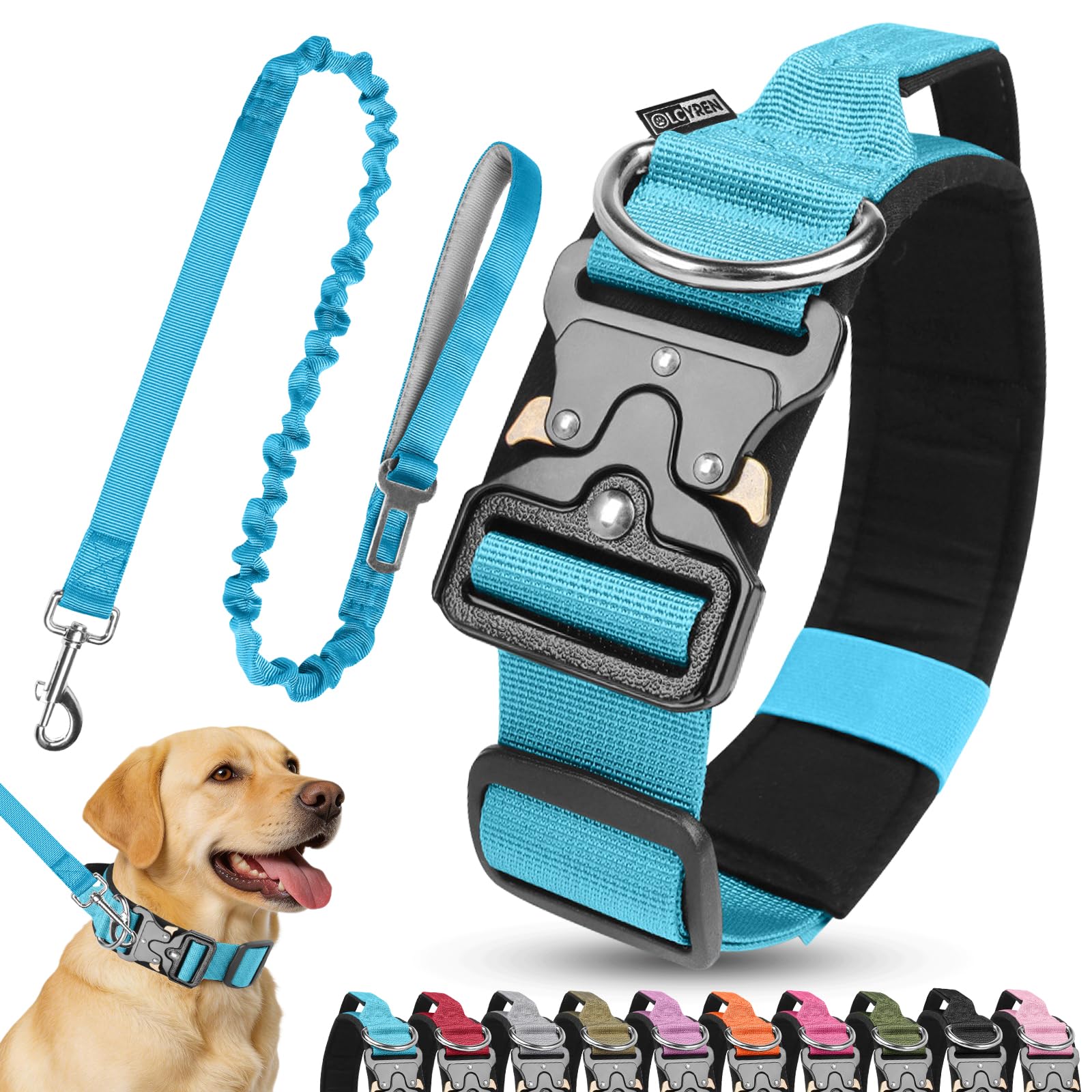 Olcyren Dog Collar and Leash Set, Tactical Dog Collar, Military Nylon Adjustable Dog Collar with Handle, Heavy Duty Wide Thick Pet Collars with Metal Buckle for Medium Large Dogs (Blue, XL)