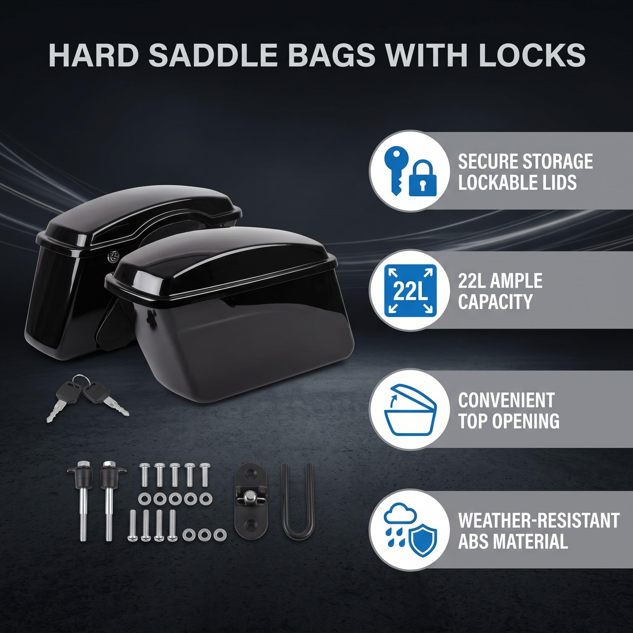 Zerodis Sacoches de Selle Rigides pour Moto de 22 L, Valise Latérale Verrouillable en Plastique ABS pour Croiseurs et Toureurs, Sacoches Rigides Résistantes aux Intempéries et Sécurisées