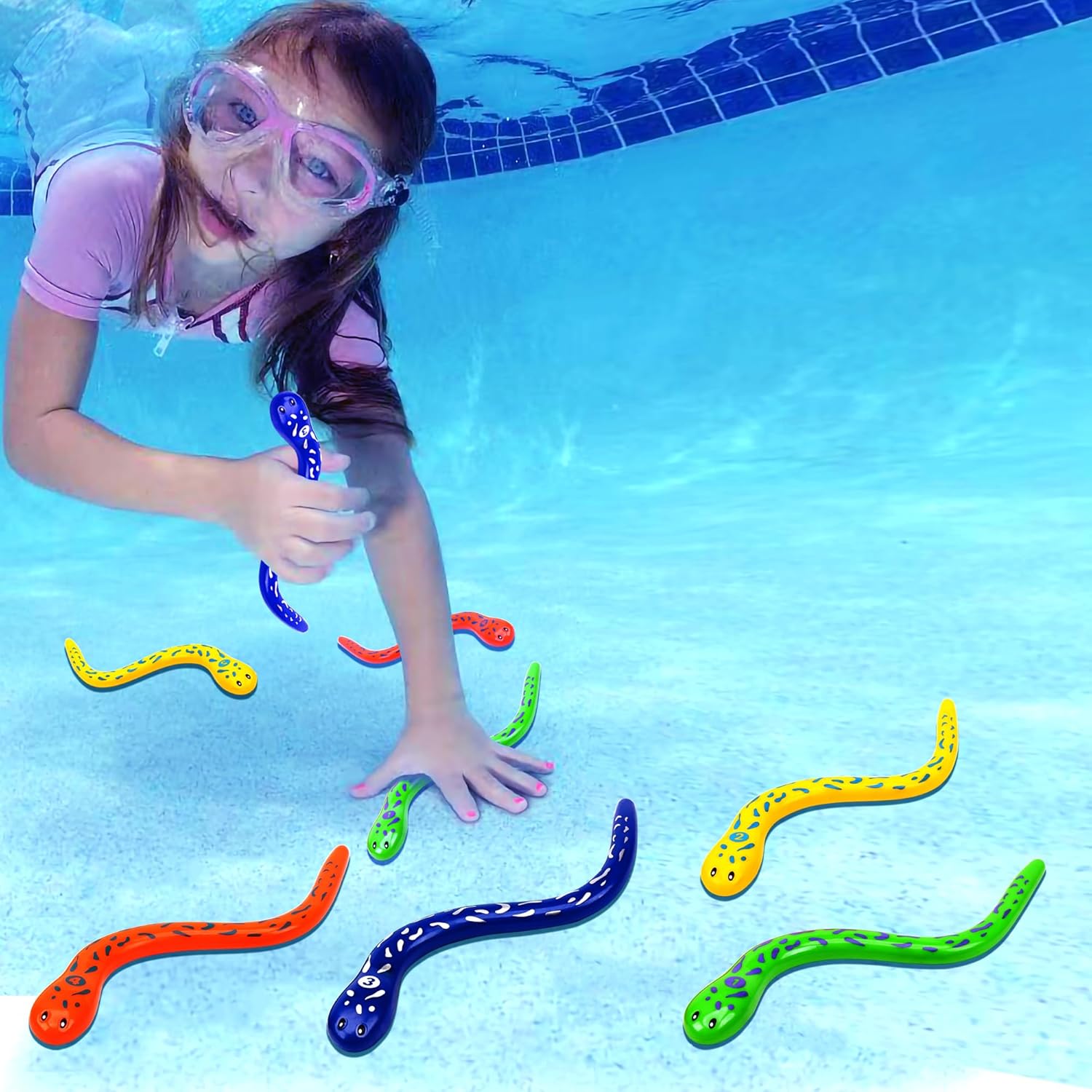 4Pcs Pool Diving Toys for Kids - Eels Snake Diving Toys Underwater Swimming Pool Accessories, Swimming Pool Games for Kids Adult Diving