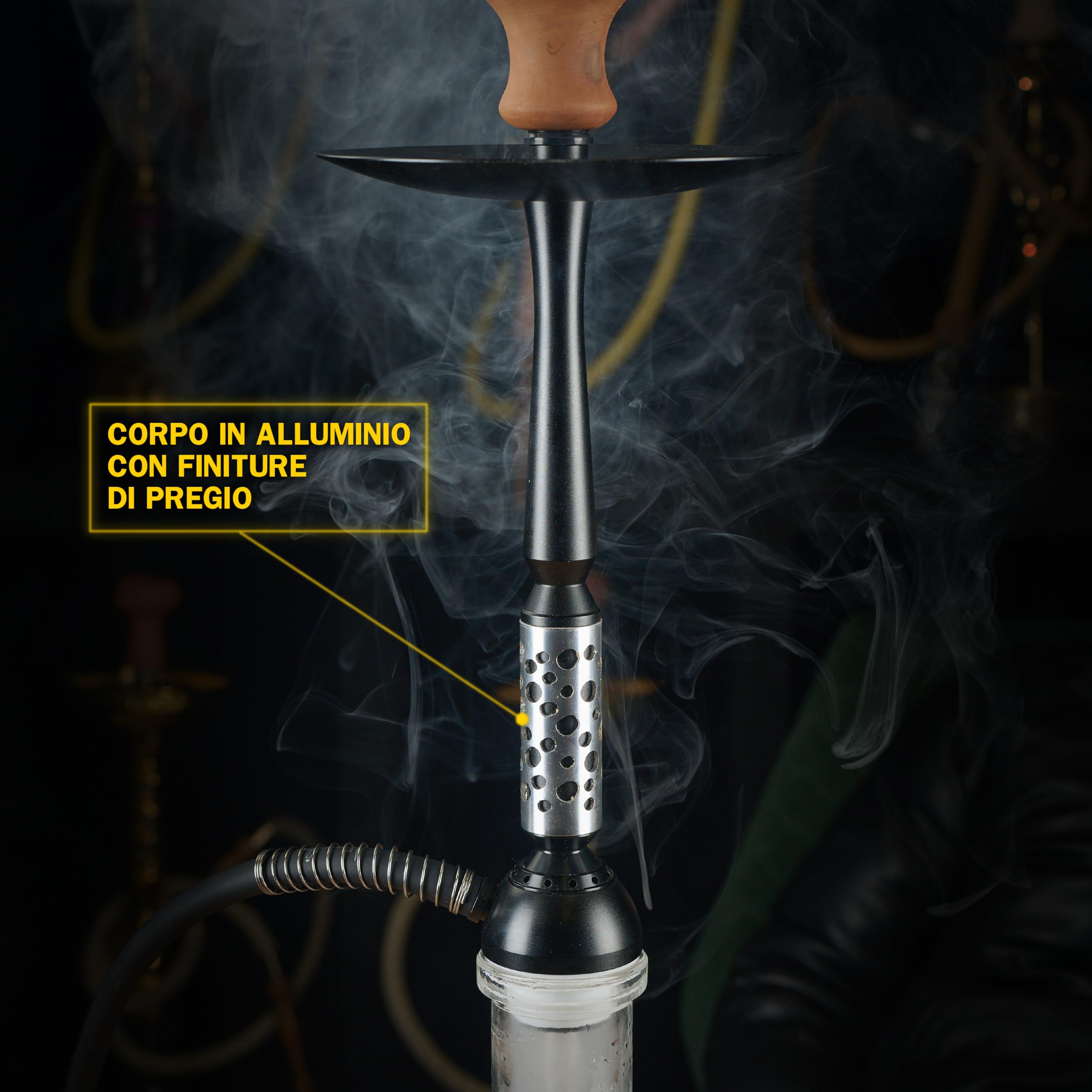 Dark Shisha Cachimba Vortex 60 cm | Cachimba de Aluminio Negro con Cazoleta de Barro, Chimenea Metálica, Manguera de Silicona y Accesorios Completos