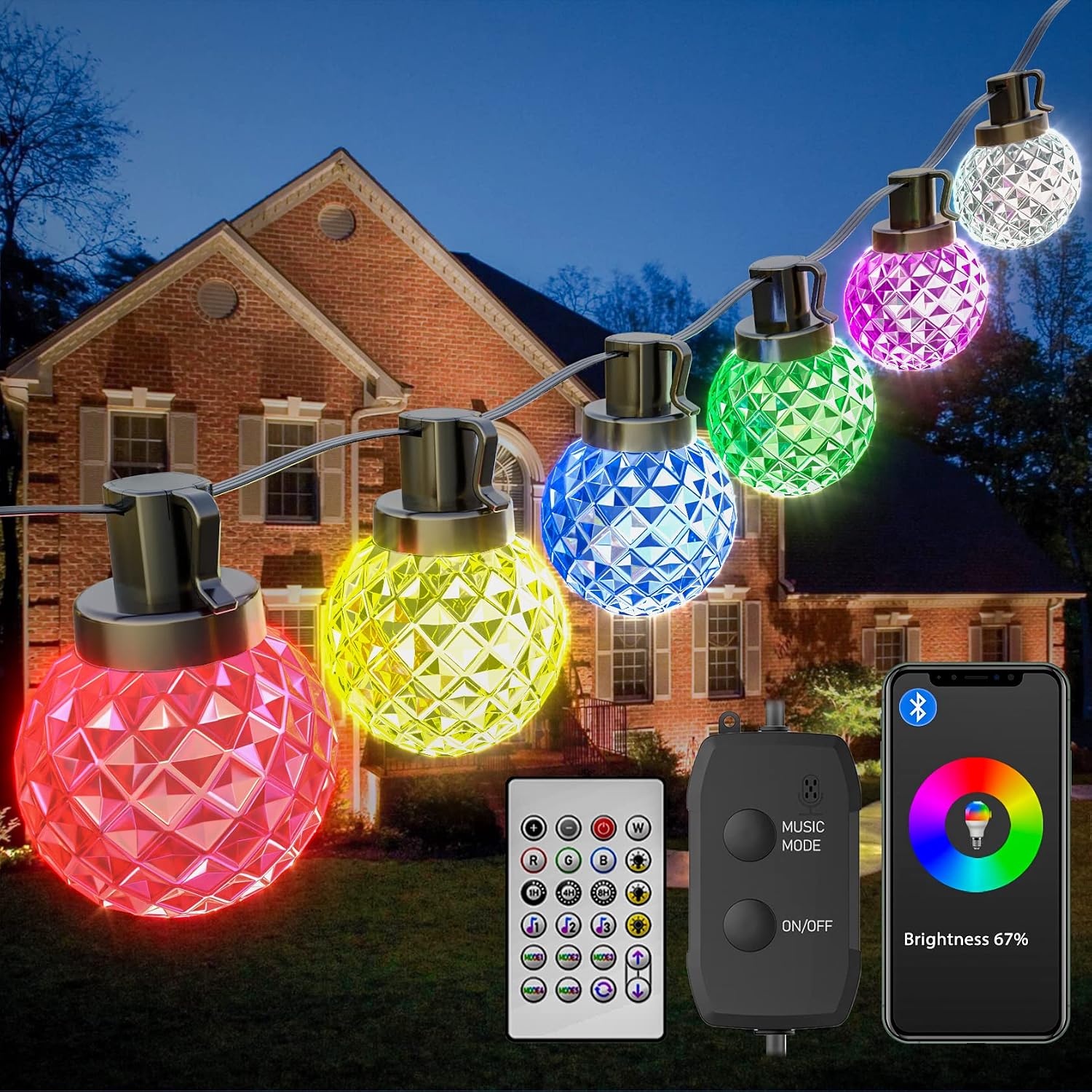KAGO Smart String Lights - G40 Patio String Lights,38Ft Patio Lights Outdoor Waterproof 50 Dimmable LED Color Changing String Lights with Remote & App,Sync w Music & Schedule for Yard Porch Decor