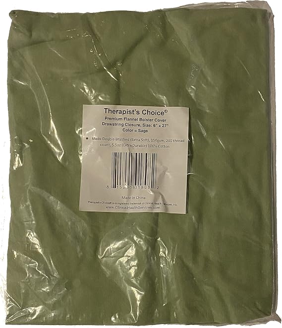 Therapists Choice Premium Flannel Bolster Cover with Drawstring Closure, Soft & Durable, Size: 6 x 27 (Cover Only, Bolster Not Included) (Sage)