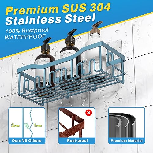 Miniatura 82 de EUDELE Paquete de 5 organizadores de ducha de acero inoxidable a prueba de óxido, organizador de baño adhesivo sin taladros con gran capacidad, Oro