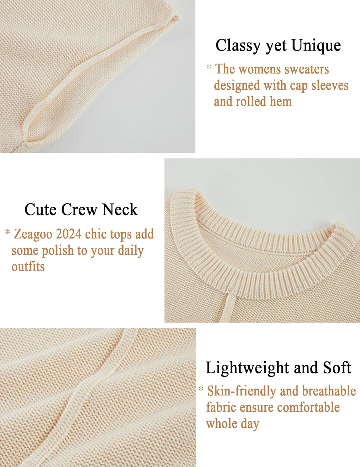 Zeagoo Women's Cap Sleeve Sweater Vest Crew Neck Sleeveless Casual Knit Tops 2024 Summer Clothes S-XXL - Image 5