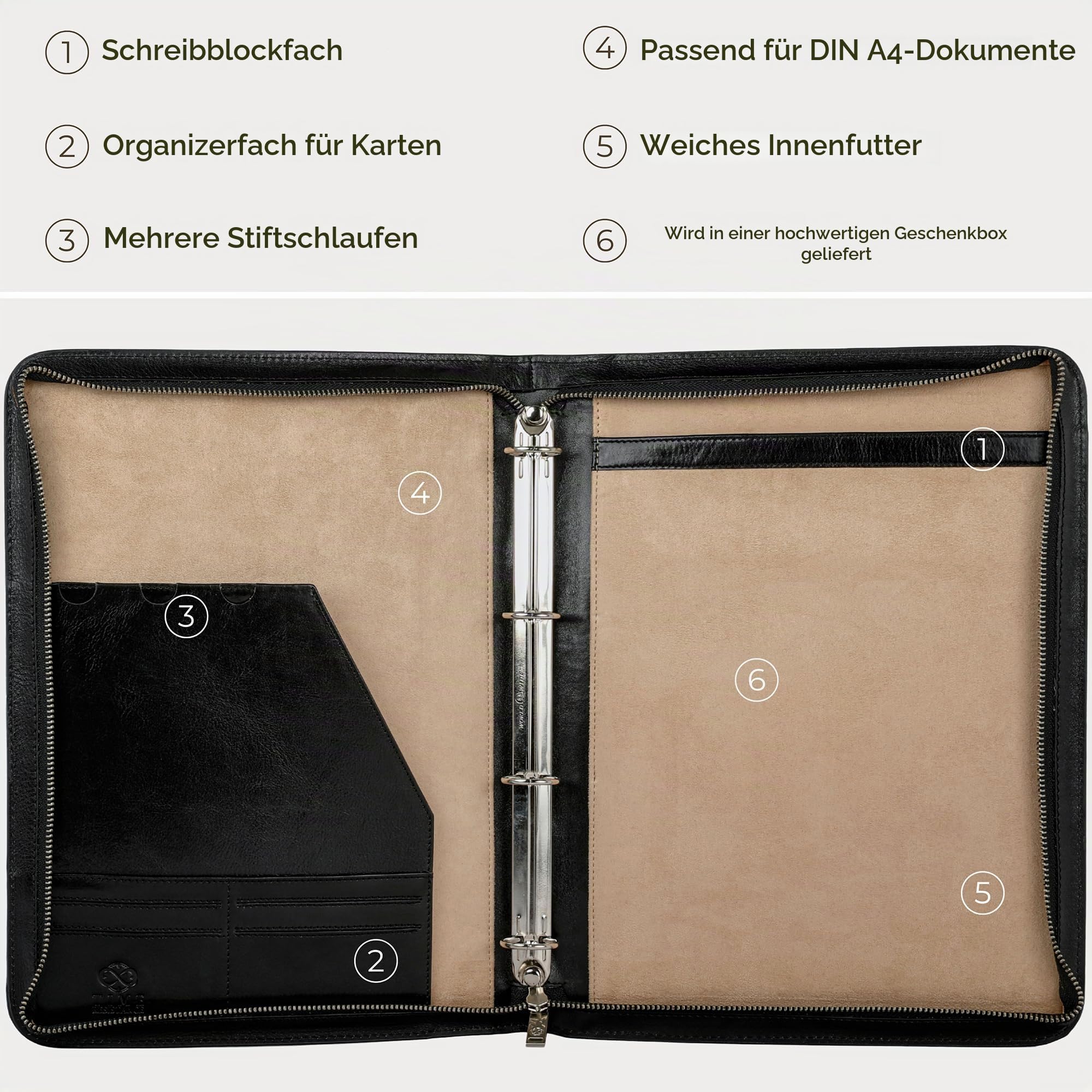 Time Resistance Lederportfolio – Dokumententasche mit Tragegriff – Hülle in Tablet-Größe