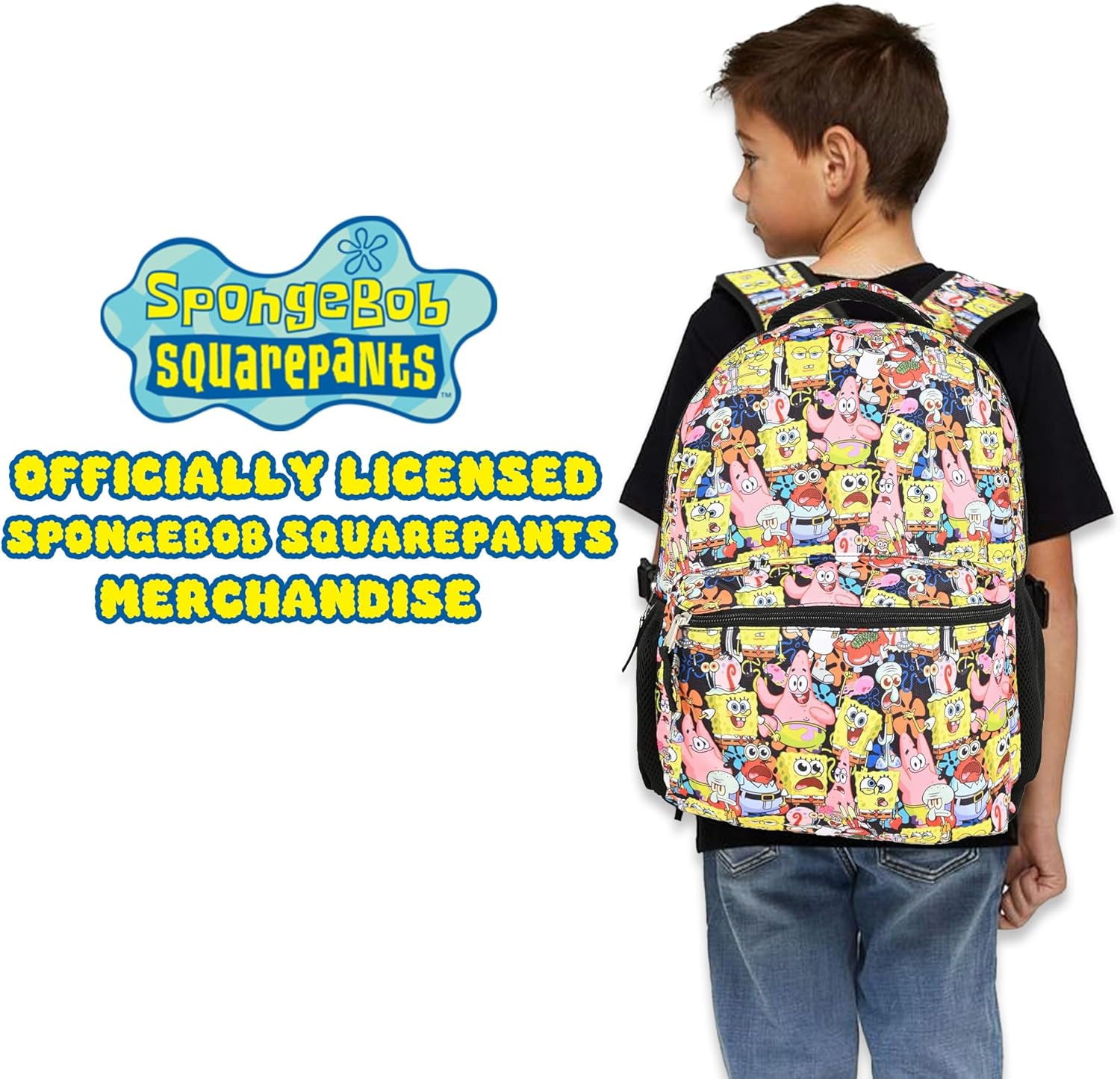 Nickelodeon SpongeBob Backpack for Kids - Officially Licensed SpongeBob SquarePants, Mr. Krabs, Squidward, Plankton Bookbag for Boys and Girls Kids and Adults - Laptop and Lunchbox Compartment