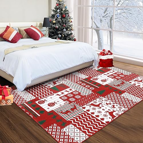 Miniatura 9 de RUGSREAL Alfombra de pasillo de Navidad con árbol de Navidad y ciervos, alfombra decorativa de Navidad, lavable a máquina, alfombra de piso para