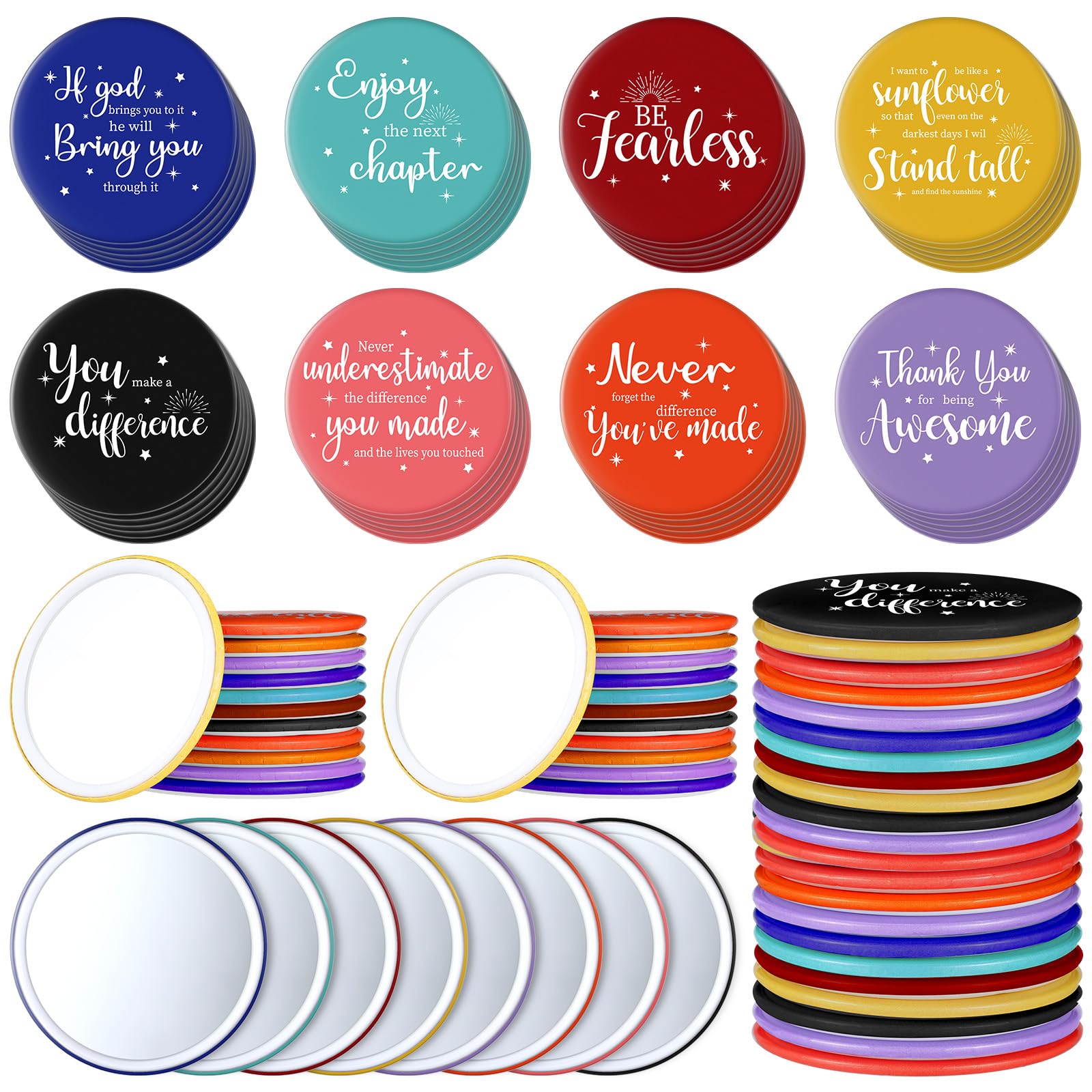 Kigley 48 Pcs Mother's Gifts Inspirational Compact Mirror for Women Bulk 2.8'' Purse Mirror Motivational Positive Office Gift for Coworker Team
