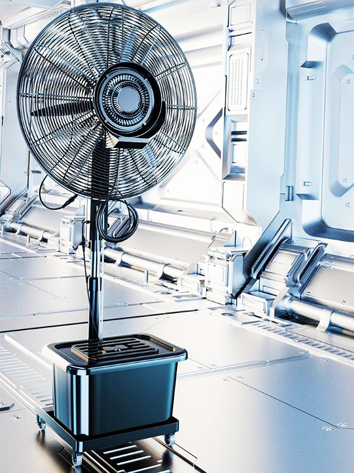 AYCDL High Velocity Oscillating Pedestal Fan, 3-Speed Heavy Duty Industrial Standing Fan, Misting Fan with Water Tank & Wheels, Adjustable Height Floor Fan for Wareho