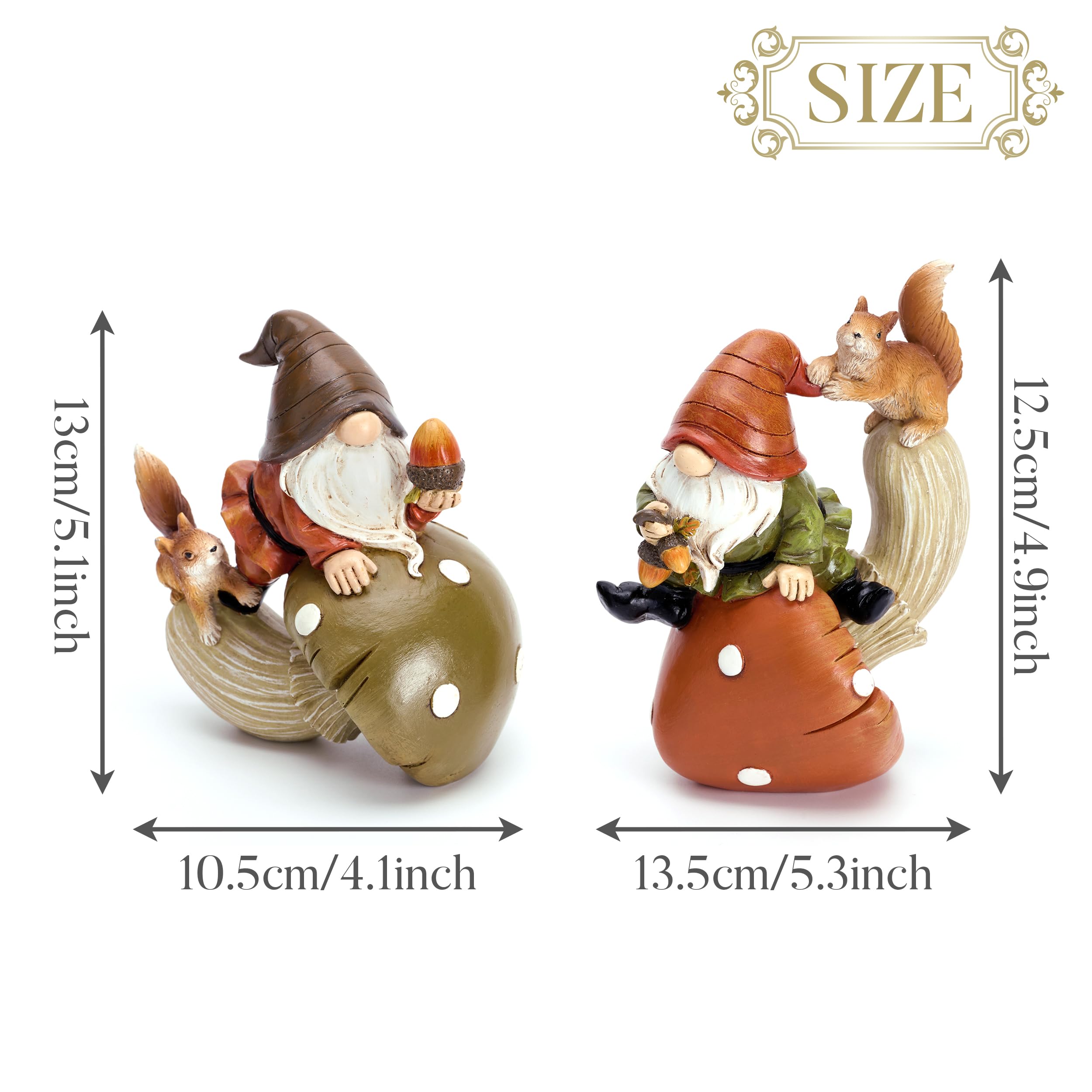 Valery Madelyn Juego de 2 adornos de otoño Gonks, gnomos de otoño con ardilla y piña de pino, decoración de cosecha para el hogar, sala de estar, ventana, jardín al aire libre, 12,5 cm/13 cm