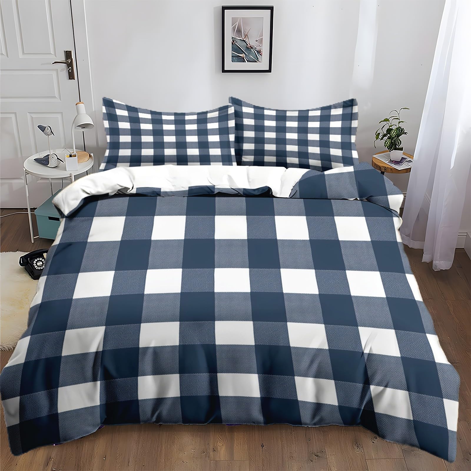 Housse de couette 220x240 cm bleue à carreaux pour retrouver des nuits douces
