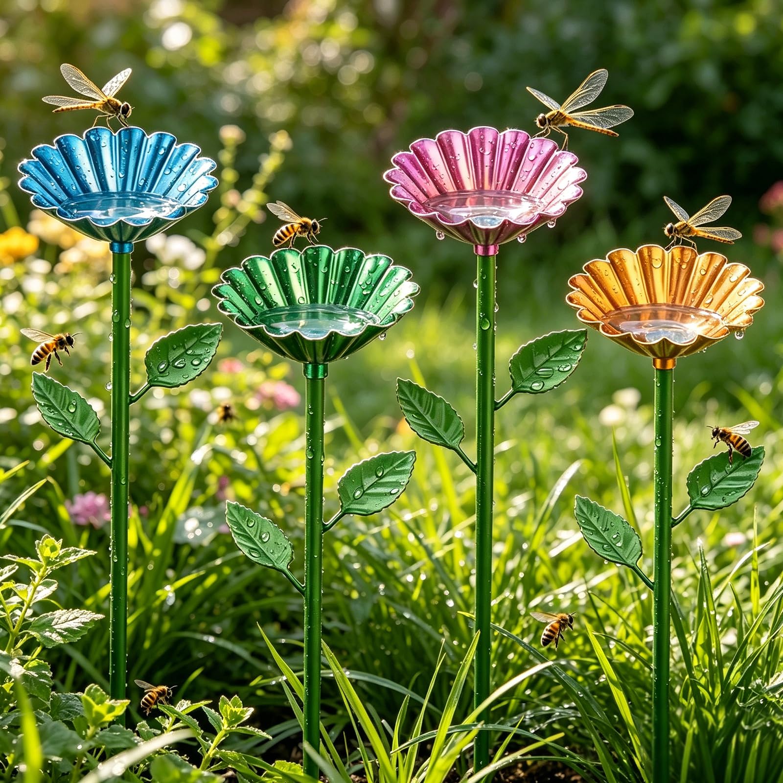 4 Stück Bienentränke für den Garten, Bienen Insektentränke Garten, Bienentränke Balkon, Bienentränke Blumes, Vogeltränke Futterschale, Geschenk Futternapf für Honig, Spenders