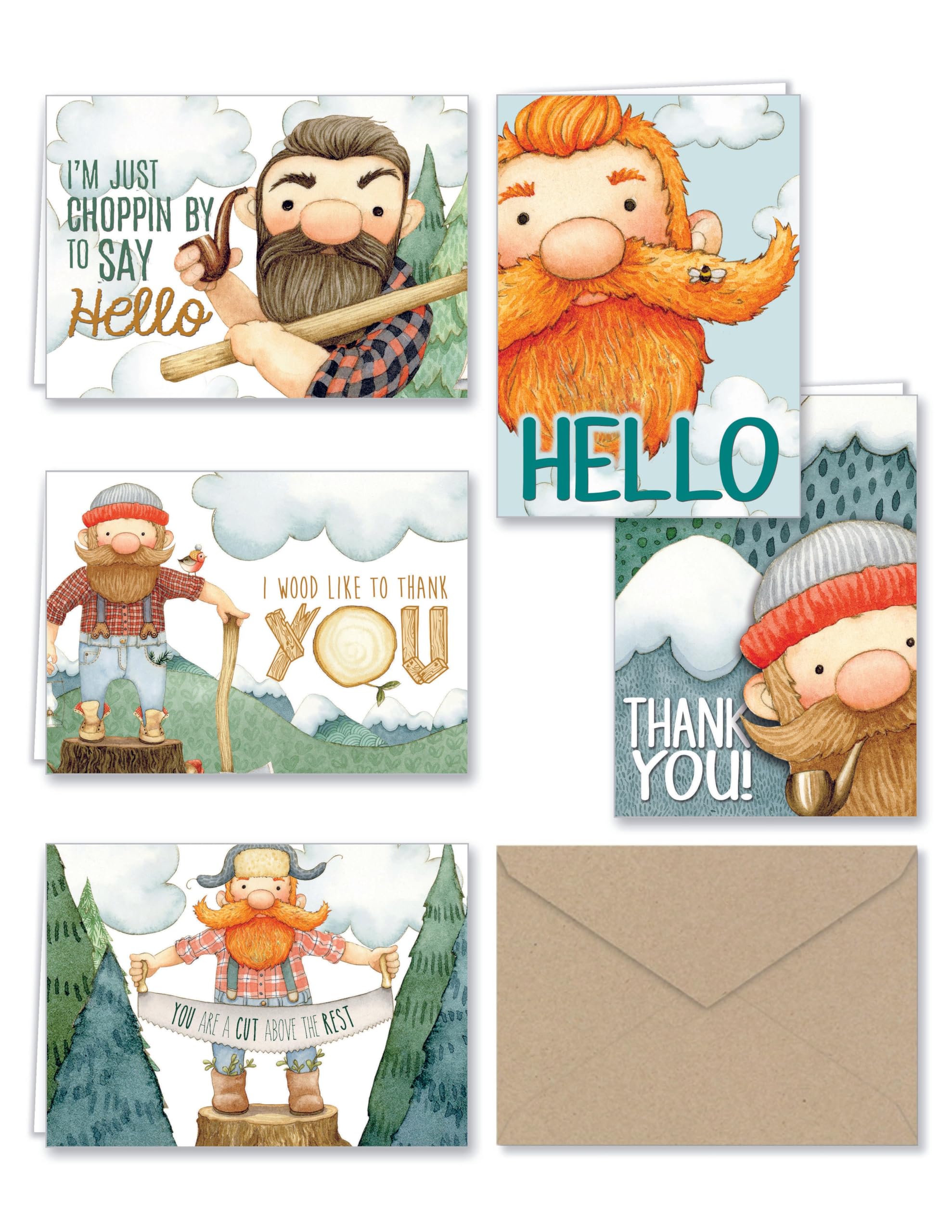 Paper Frenzy Lumberjack Thank You and General Note Cards and Kraft Envelopes - 25 pack