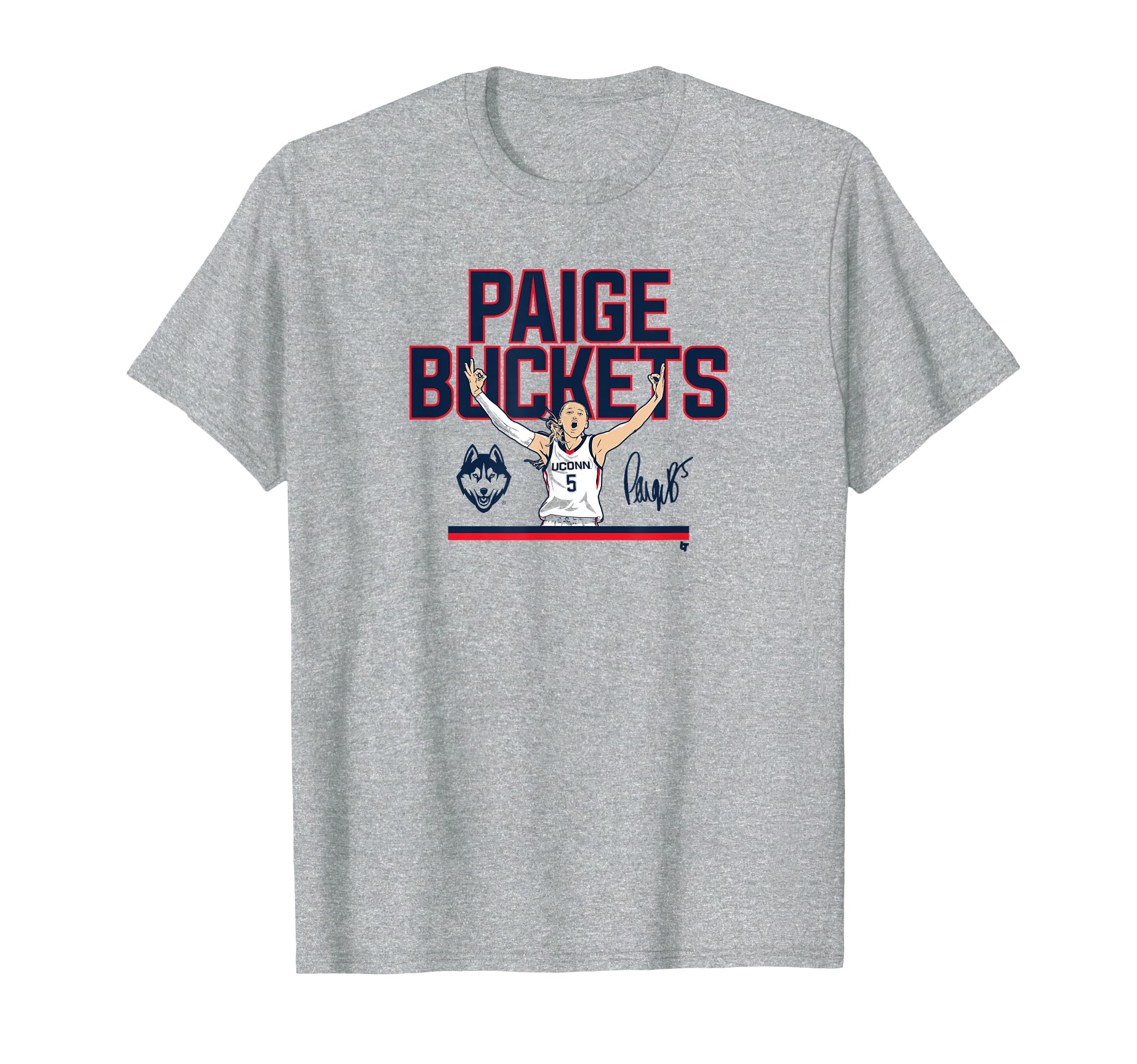 BreakingT UConn Basketball: Paige Bueckers Buckets NIL UConn Licensed T-Shirt, Small, Grey