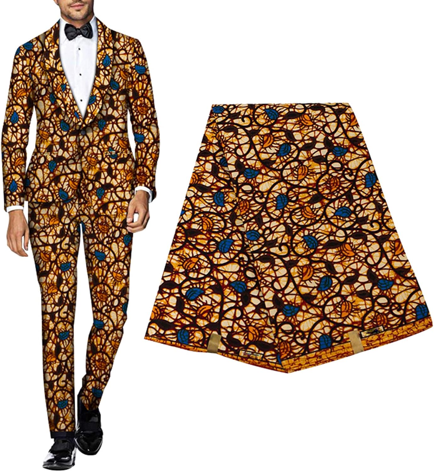 African Fabric Premium 6 Yards Ankara Print Fabric 100% Polyester for Party Dress