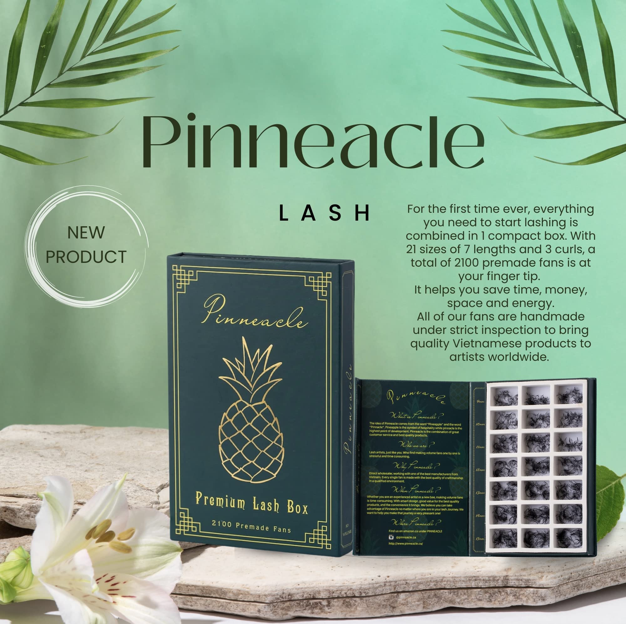 2100 Promade Volume Fans for Professional Eyelash Extensions | 21 in 1 Box | Includes C, CC & D curls in 9-10-11-12-13-14-15mm | Compact lash training kit for beginner lash artists