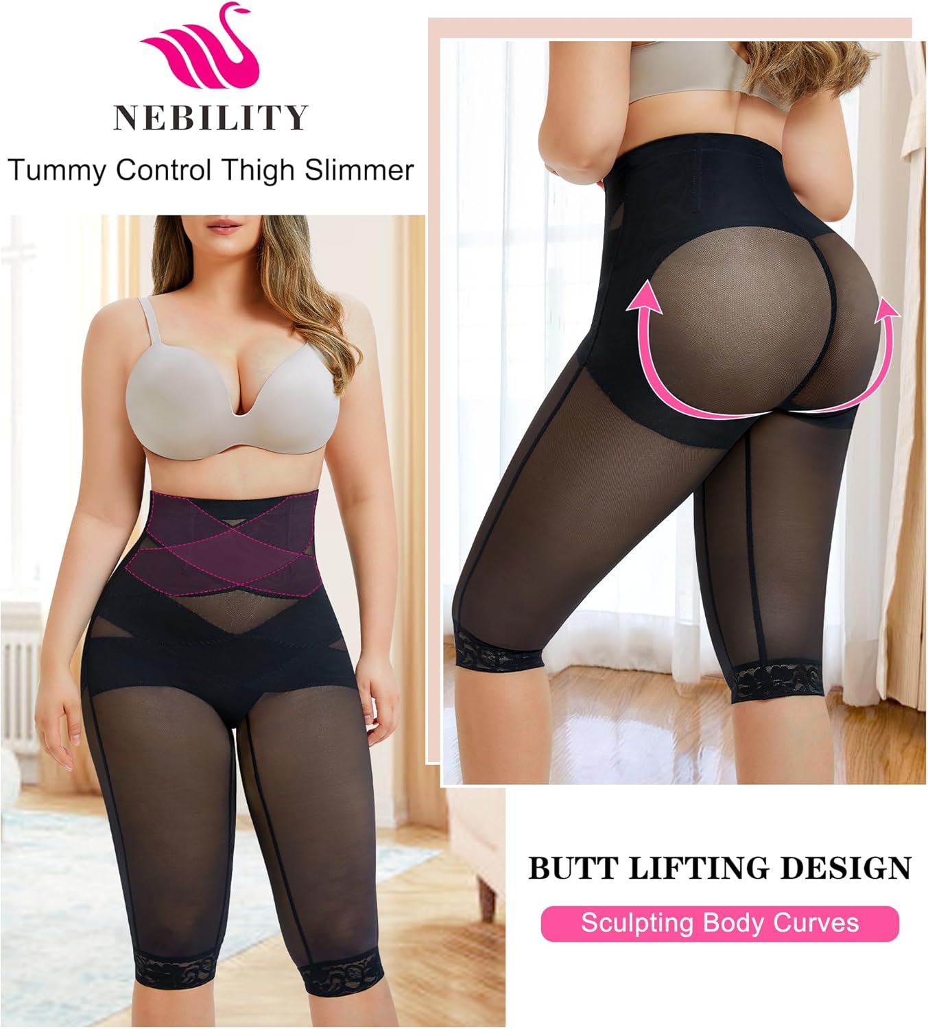 Nebility Body Shaper for Women Tummy Control Shapewear Leggings Seamless Butt Lifter Panties High Waist Trainer Thigh Slimmer - Image 2