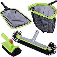 Sepetrel Deluxe Pool Cleaning Kit: Pro Leaf Skimmer Net, Half-Depth Fine Mesh Skimmer, 17.5" Brush Head & Rotatable Scrub Brush (No Pole)