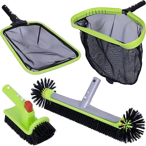 Sepetrel Kit de Limpieza Deluxe para Piscina Incluyendo Red Profesional para Desnatar Hojas, Red de Malla Fina de Media Profundidad, Cabezal de