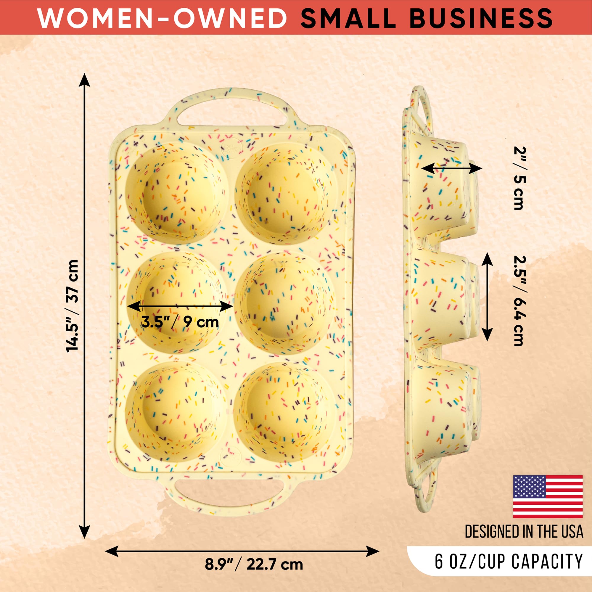BAKE BOSS Juego de 2 moldes de silicona para magdalenas de Texas – 6 tazas de silicona jumbo para cupcakes, silicona antiadherente, simplemente sale. Perfecto para magdalenas de huevo, magdalenas