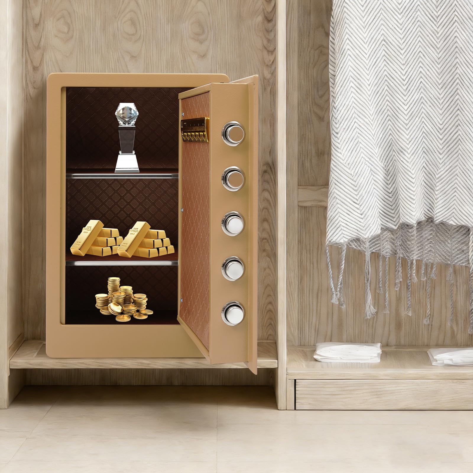 Cassaforte per mobili da 60 cm, per la casa, ignifuga, impermeabile, con serratura a combinazione e chiavi, cassaforte da parete per ufficio, cassaforte per oggetti di valore, design nero e