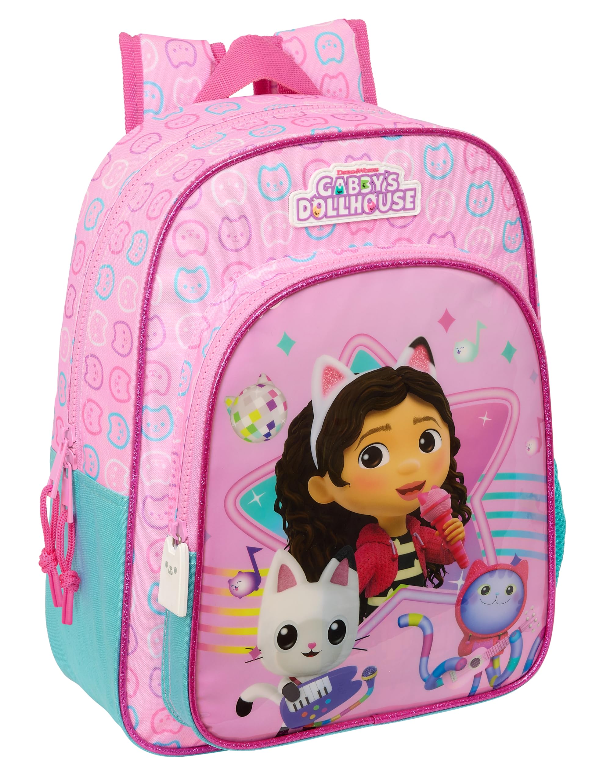 Safta GABBY'S DOLLHOUSE PARTY - Mochila Escolar Niño, Mochila Infantil, Adaptable a Carro, Ideal para Niños en Edad Escolar, Cómoda y Versátil, Calidad y Resistencia, 32x12x38 cm, Color Rosa claro