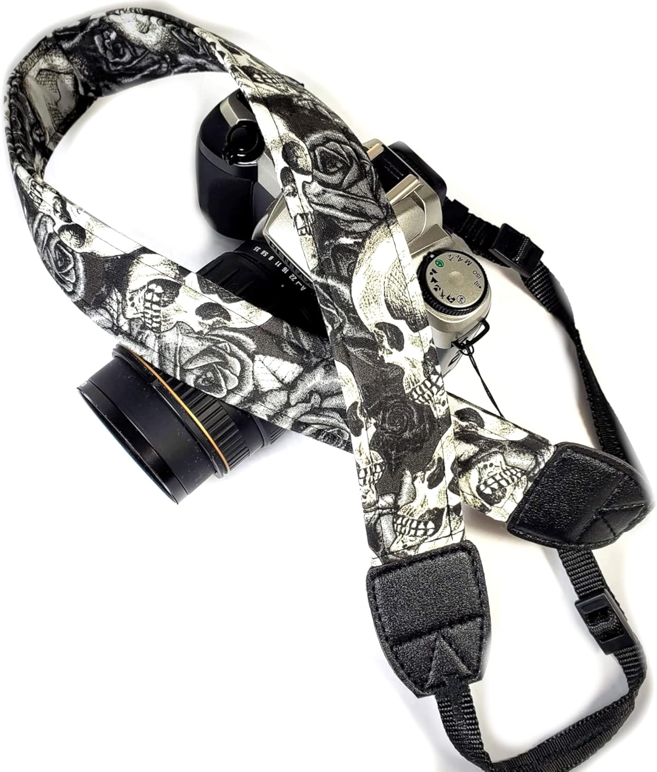 Skull Rose Camera Strap, Grayscale Skull Rose Camera Strap Universal DSLR Neck & Shoulder Strap, Photography Accessory, Gift for Men & Women