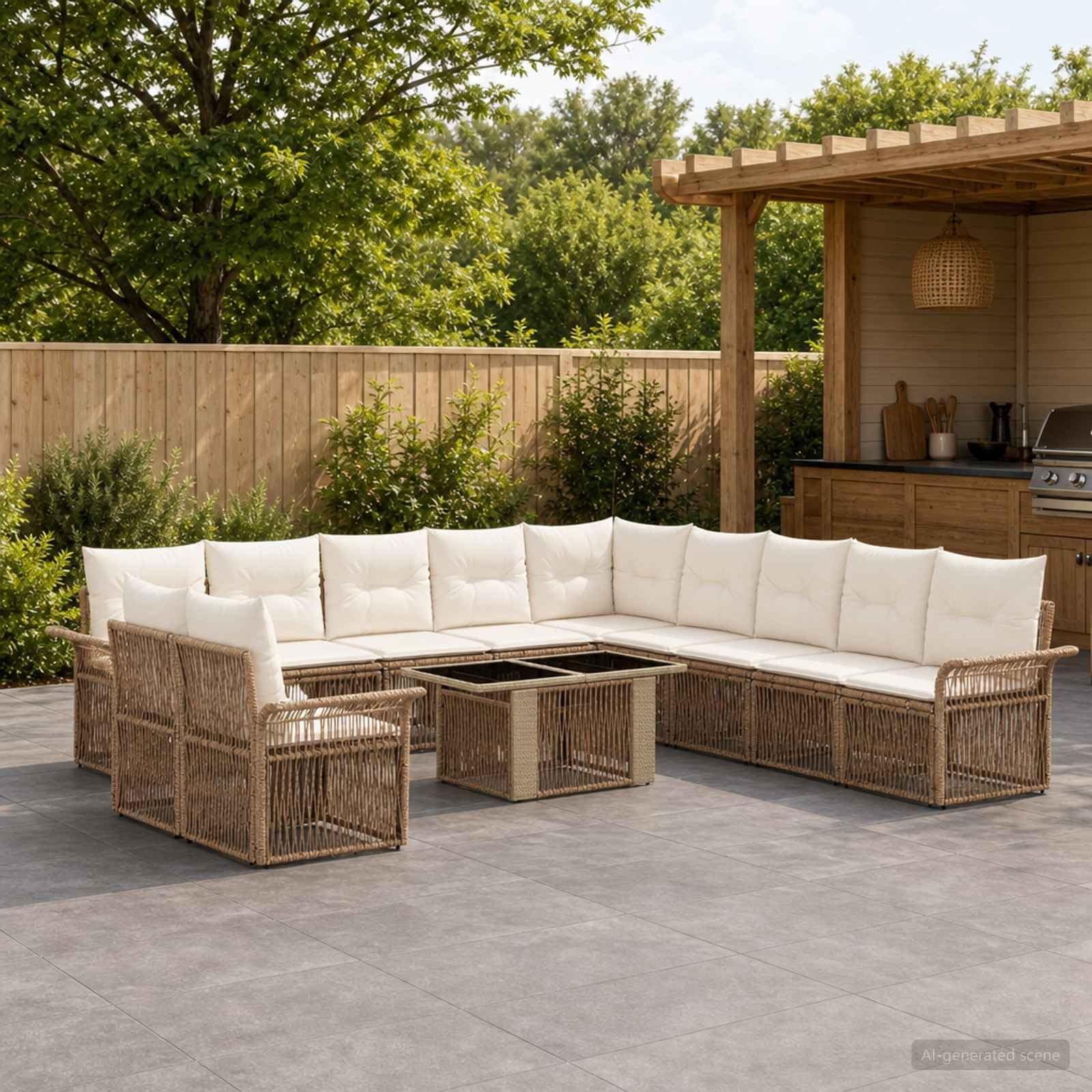 vidaXL Set Divano da Giardino 12 pz Beige e Bianco Crema polyrattan