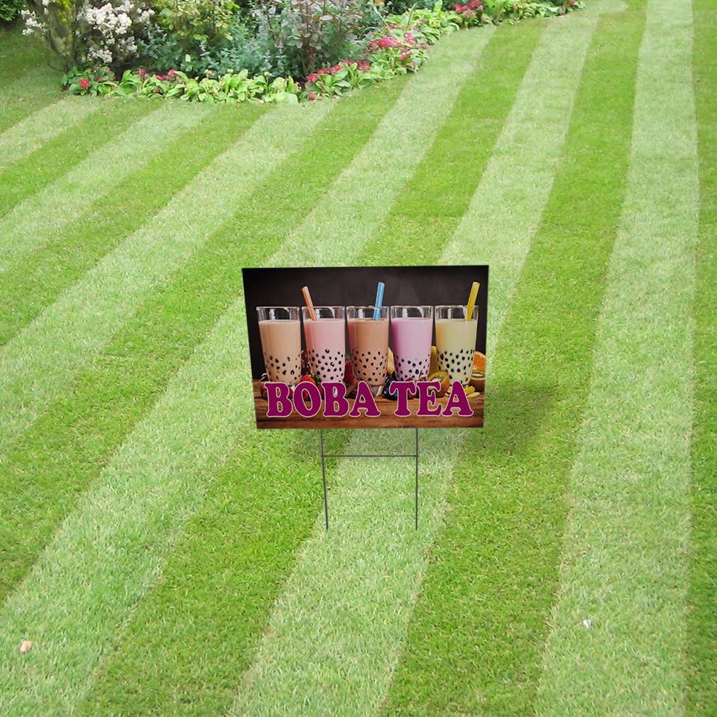 Weatherproof Yard Sign Boba Tea Outdoor Advertising Printing B Pink Lawn Garden 18x12 Inches 2 Sides Print