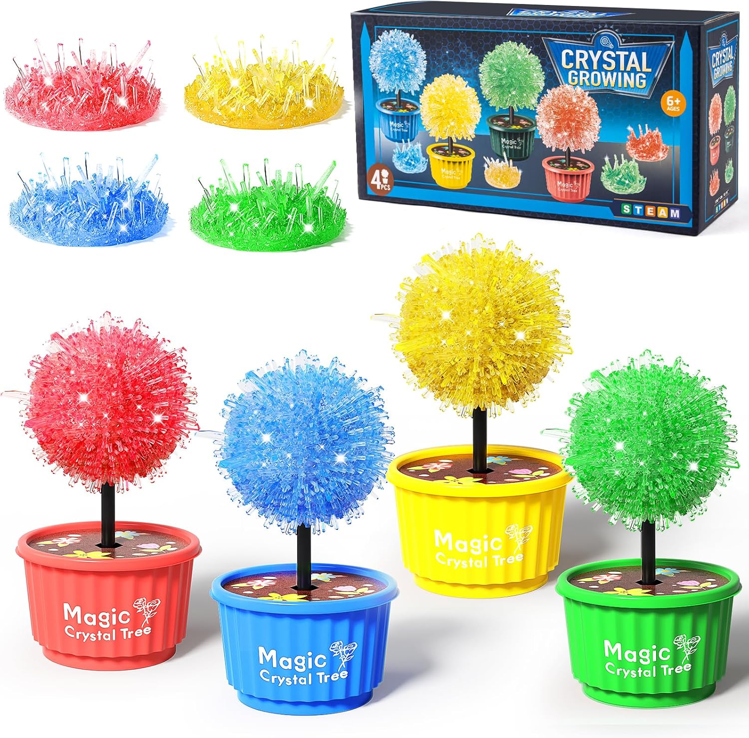 National Geographic Crystal Growing Kit for Kids - Grow 4 Crystals (24H), STEM Projects Science Experiments Toys for Kids 6 7 8 9 10 12 Years Old, Christmas Birthday Gifts for Girls and Boys