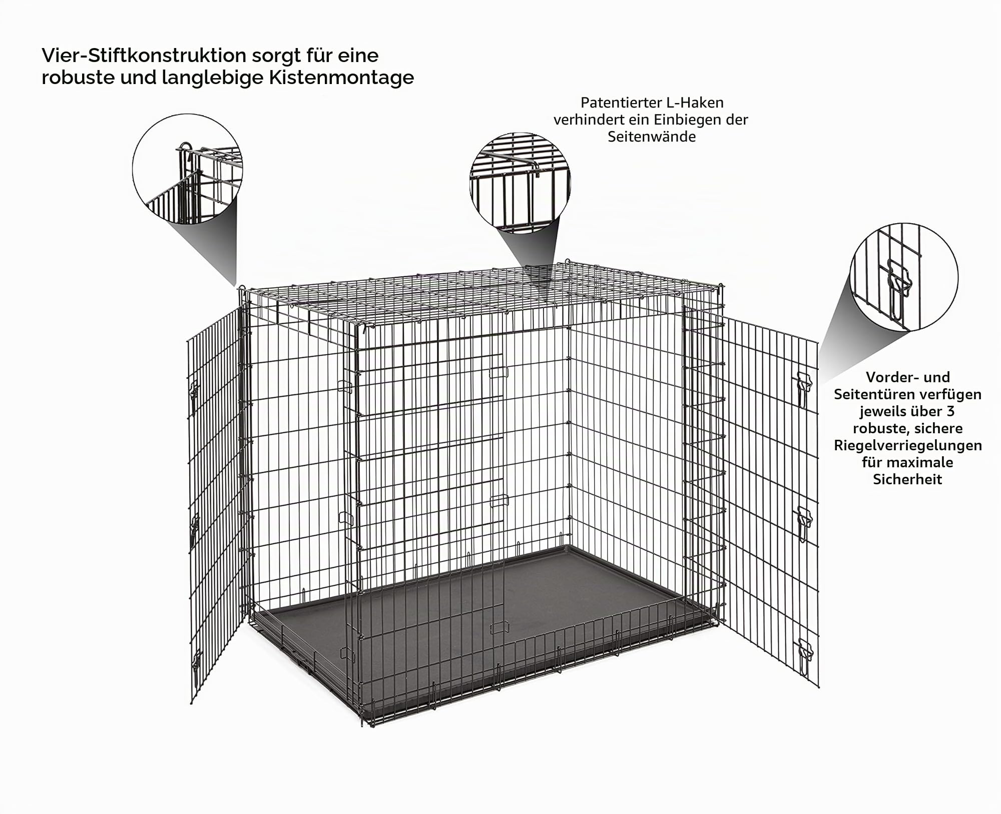 Solutions Series Hundebox für die größten Hunderassen, Doppeltür, 137 cm, Größe XXL, stabile Metallstifte, schwarz E-beschichtet