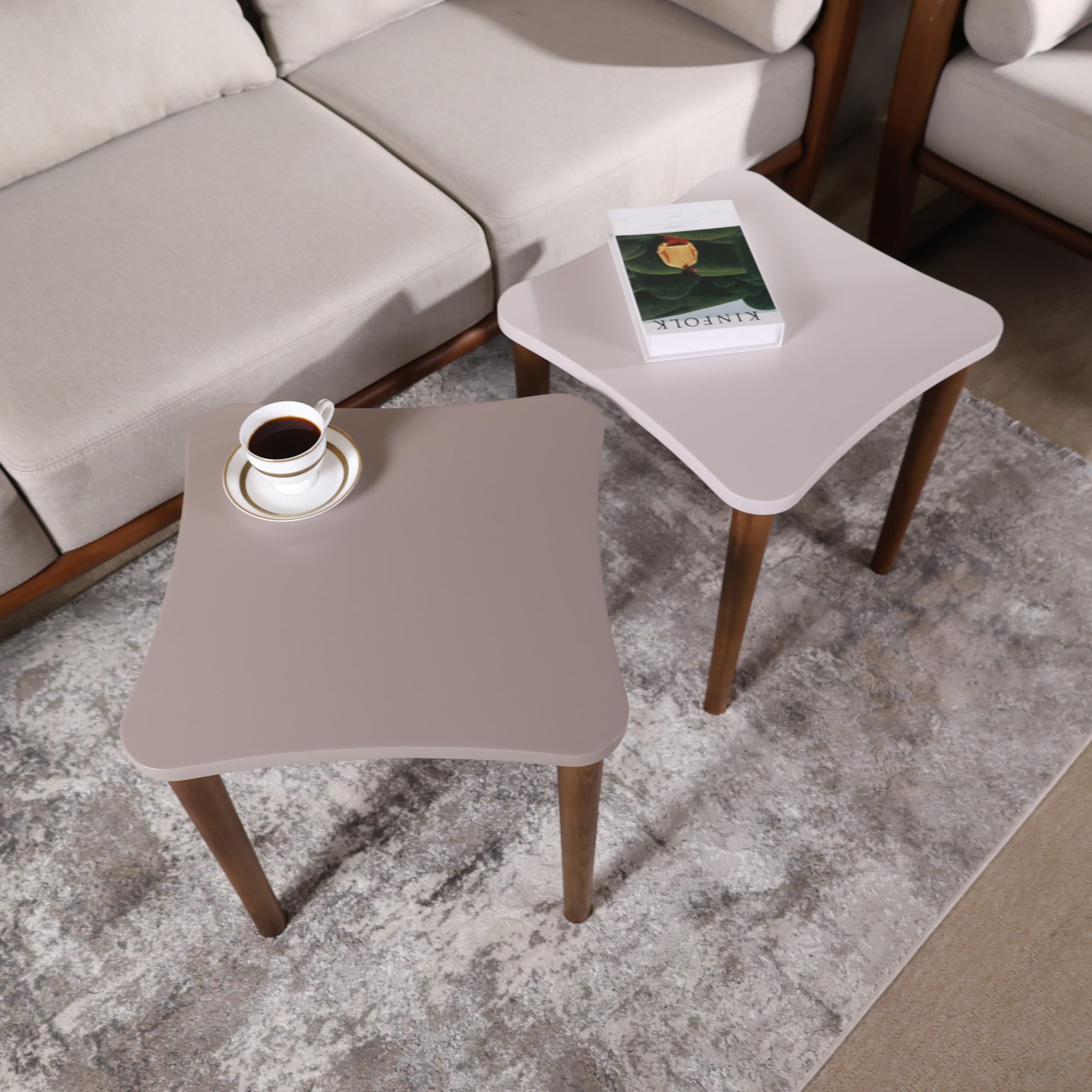 UPERI Nesting Table, Matte Finish, DIY, Dark Walnut Color, Set of 2 (Multicolor, Square) 1