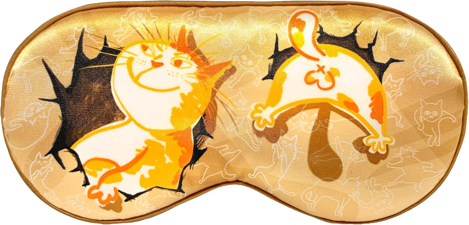 Funny Cat in Cardboard Box Silk Sleep Mask, Cute & Hilarious Design, Vibrant Colors, Adjustable Strap, Soft Light-Blocking Eye Cover, Gift for Kitty Lovers(cat Box)