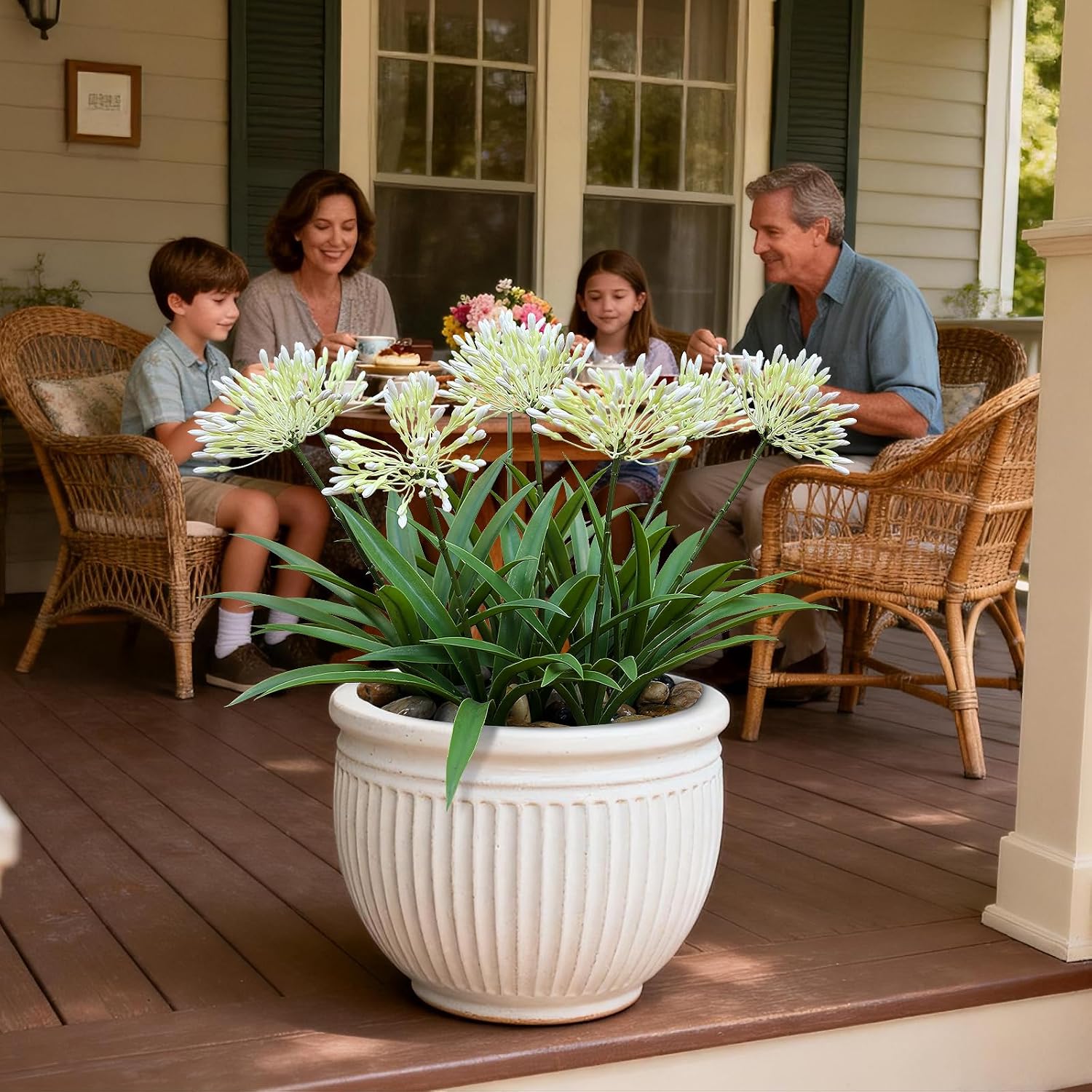 8 Bundles Artificial Flowers Plants for Outdoor Planters | 18.9 in White Large Fake Flowers | Spring Summer Look Real Plasic Faux Plant for Front Porch Pathway Garden Patio (White) image 3