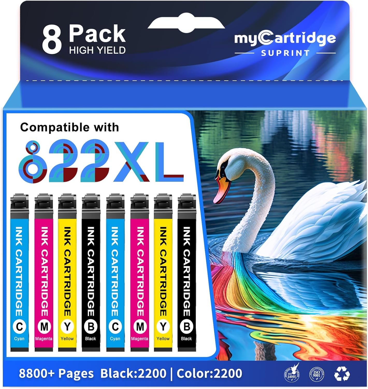 myCartridge SUPRINT Remanufactured Ink Cartridge Replacement for Epson 822XL Ink Cartridges Combo Pack 822 XL Works with Workforce Pro WF-3820 WF-3823 WF-4820 WF-4830 WF-4833 WF-4834 Printers (8 Pack)