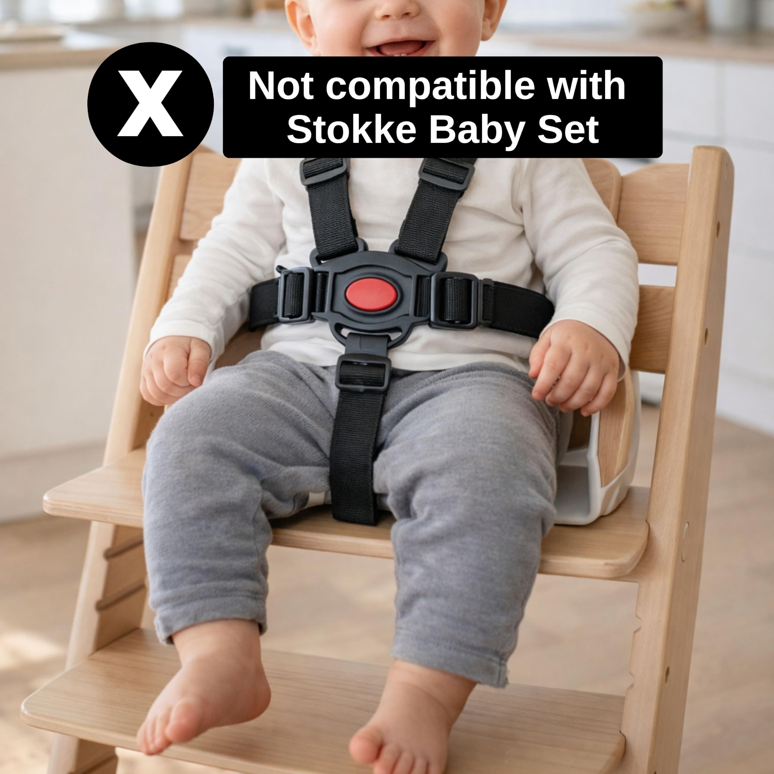 Arnés de seguridad para trona con almohadillas para el cinturón, 1 Set, compatible con Hauck, Stokke Tripp Trapp, Roba, sistema de arnés de 5 puntos para tronas infantiles