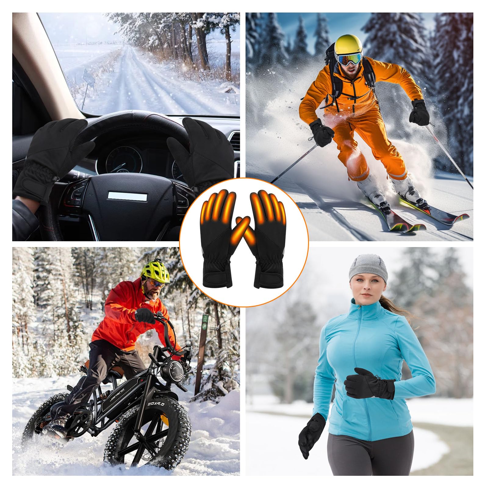 Gants Chauffants USB Électriques All-round Heating Gant Chauffant Fin Velo, Écran Tactile Antidérapant Gants Chauffants avec 3 Niveaux de Chaleur, Doublure Thermique pour Courir, Marcher, Conduire