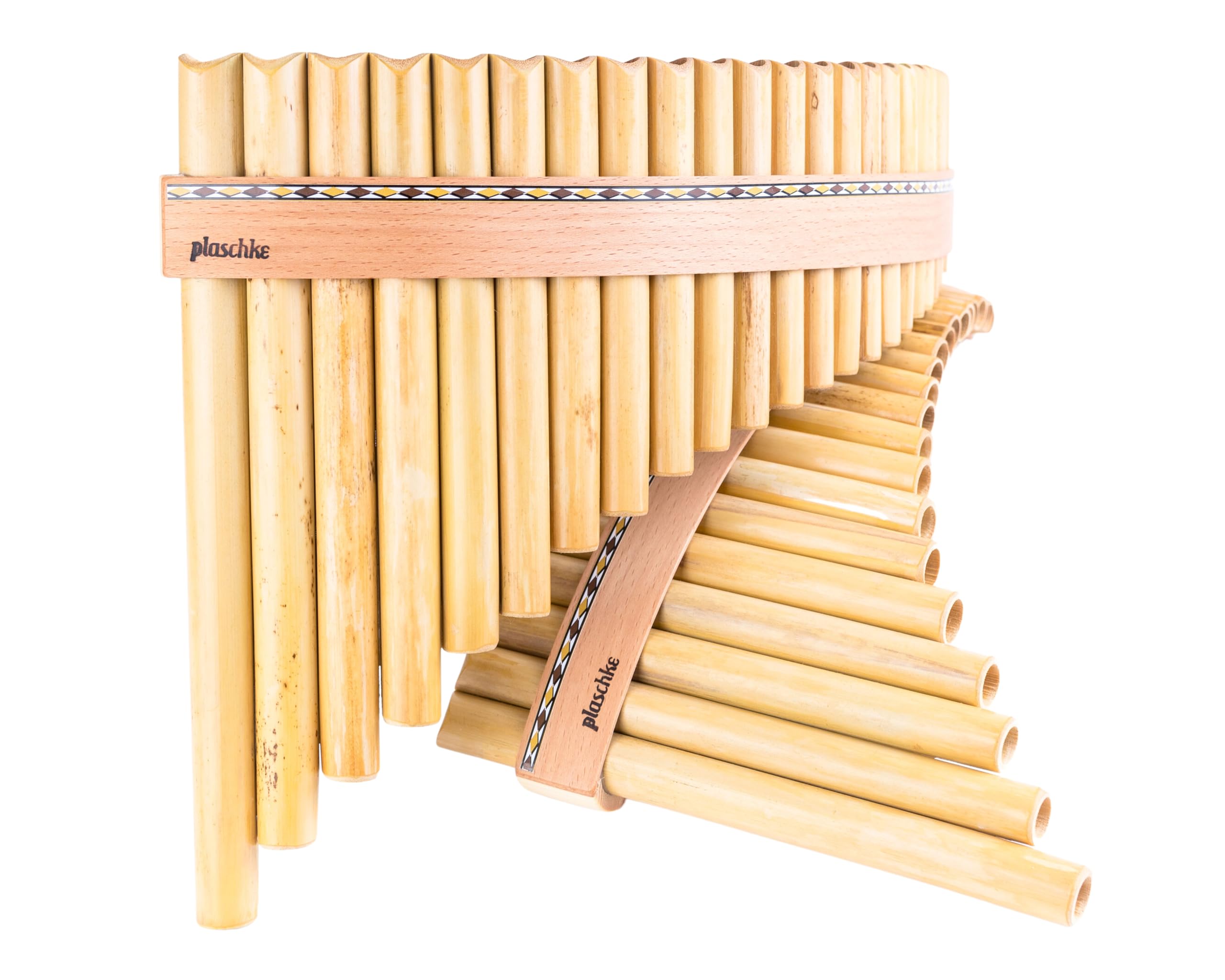 Plaschke Panflöte, Holzriemen Design, handgemacht mit Lehrbuch, 15 Rohre C-Dur
