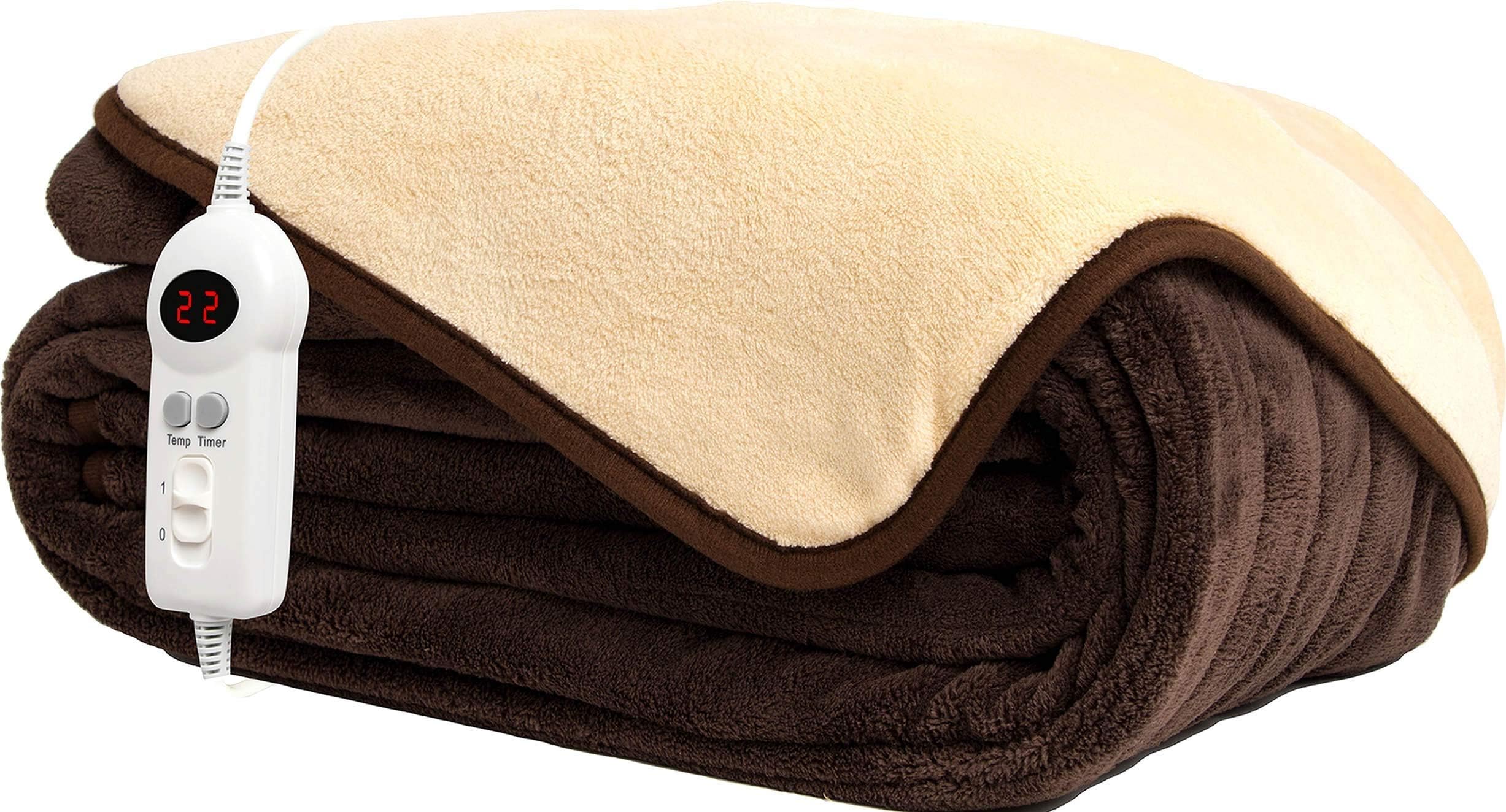 Homefront Electric Heated Throw Over Blanket Reversible Brown and Cream, XL Family Size 13...