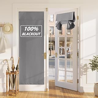 RYB HOME 100% Blackout Linen French Door Curtain for Front Door Window