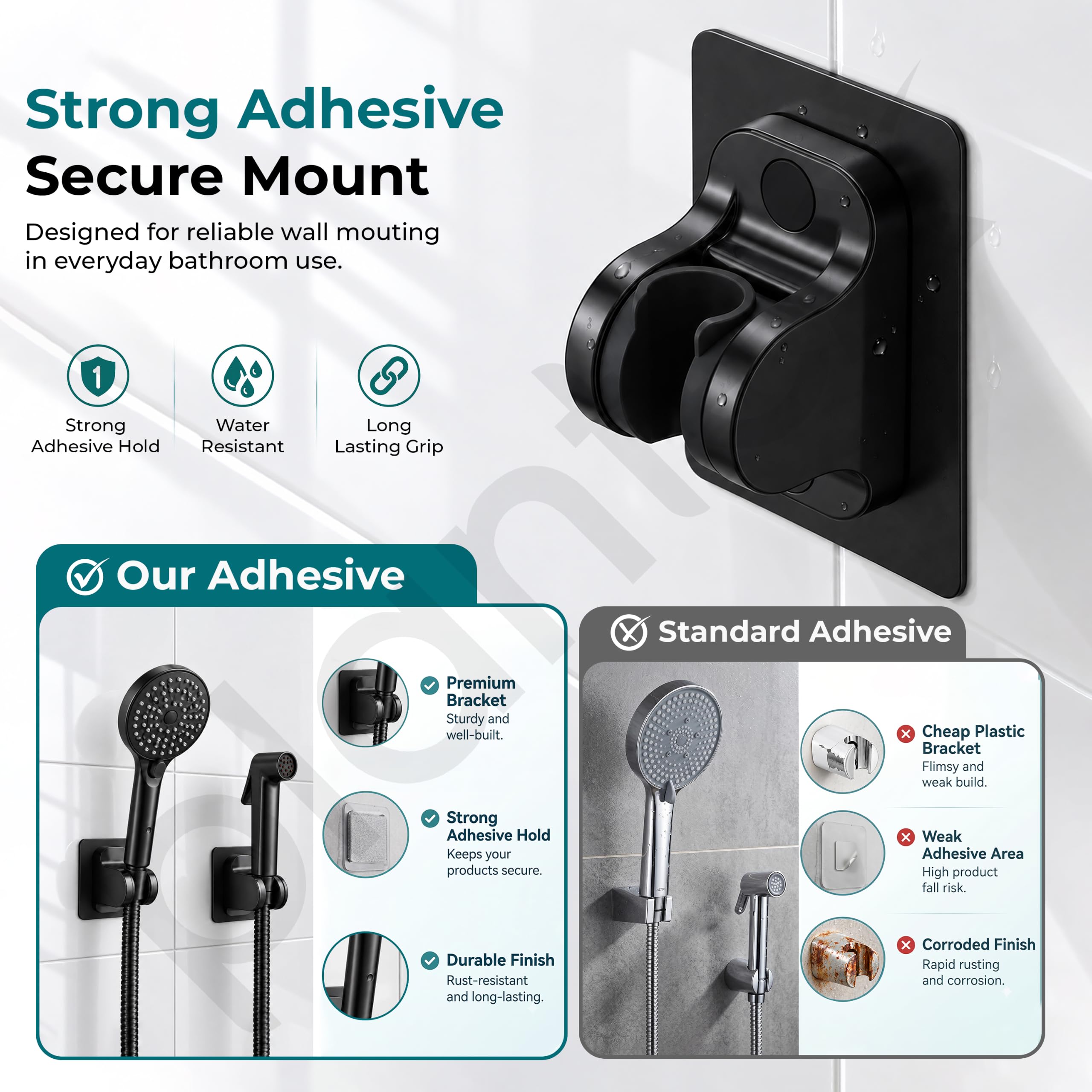 Drill-Free Shower Holder - Easy Wall Mount -4