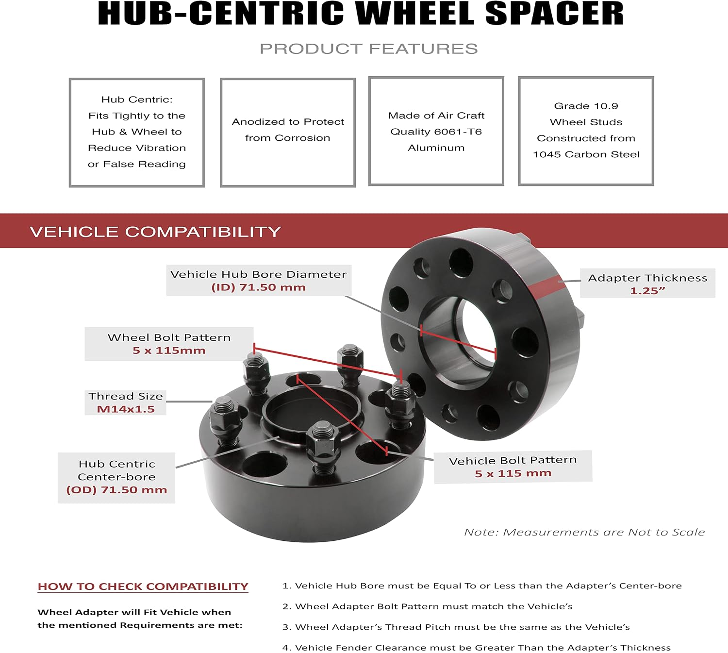 Up To 50% OFF Wheel Accessories Parts Set of 2 Hub Centric Wheel Spacer/Adapter 5x115 to 5x115 - Lug/Stud Thread: 14x1.5 - Hub Bore: 71.5mm - 5 Lug (2 Pc, 5x115, 14x1.5, 71.5mm) (1.25 Inch Thick) Free Shipping Offer Wheel Accessories Parts Set of 2 Hub Centric Wheel Spacer/Adapter 5x115 to 5x115 - Lug/Stud Thread: 14x1.5 - Hub Bore: 71.5mm - 5 Lug (2 Pc, 5x115, 14x1.5, 71.5mm) (1.25 Inch Thick)
