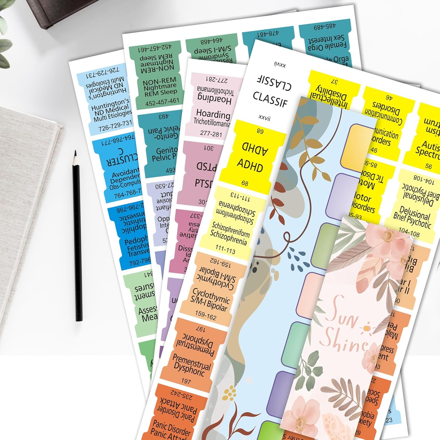 Specogo Index Tabs for DSM-5-TR 2022 Manual - 94 Premium Color-Coded Pre-Printed Tabs with Alignment Guide & Disorders Reference Sheet for Therapists, Clinicians, Students (DSM-5-TR) - Image 4