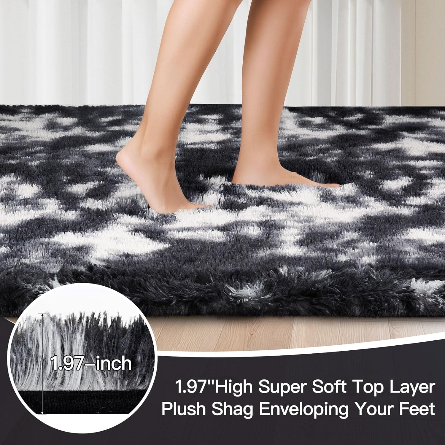 Sour Lemon 8x10 Area Rugs for Bedroom, Living Room Fluffy Rug, Large Area Rug Shag Shaggy Carpet Soft Plush Furry Bedside Rugs, Machine Washable Area Rugs for Kids Girls Boys Home Decor Anti Slip Black White Grey 8' x 10' (Rectangular)