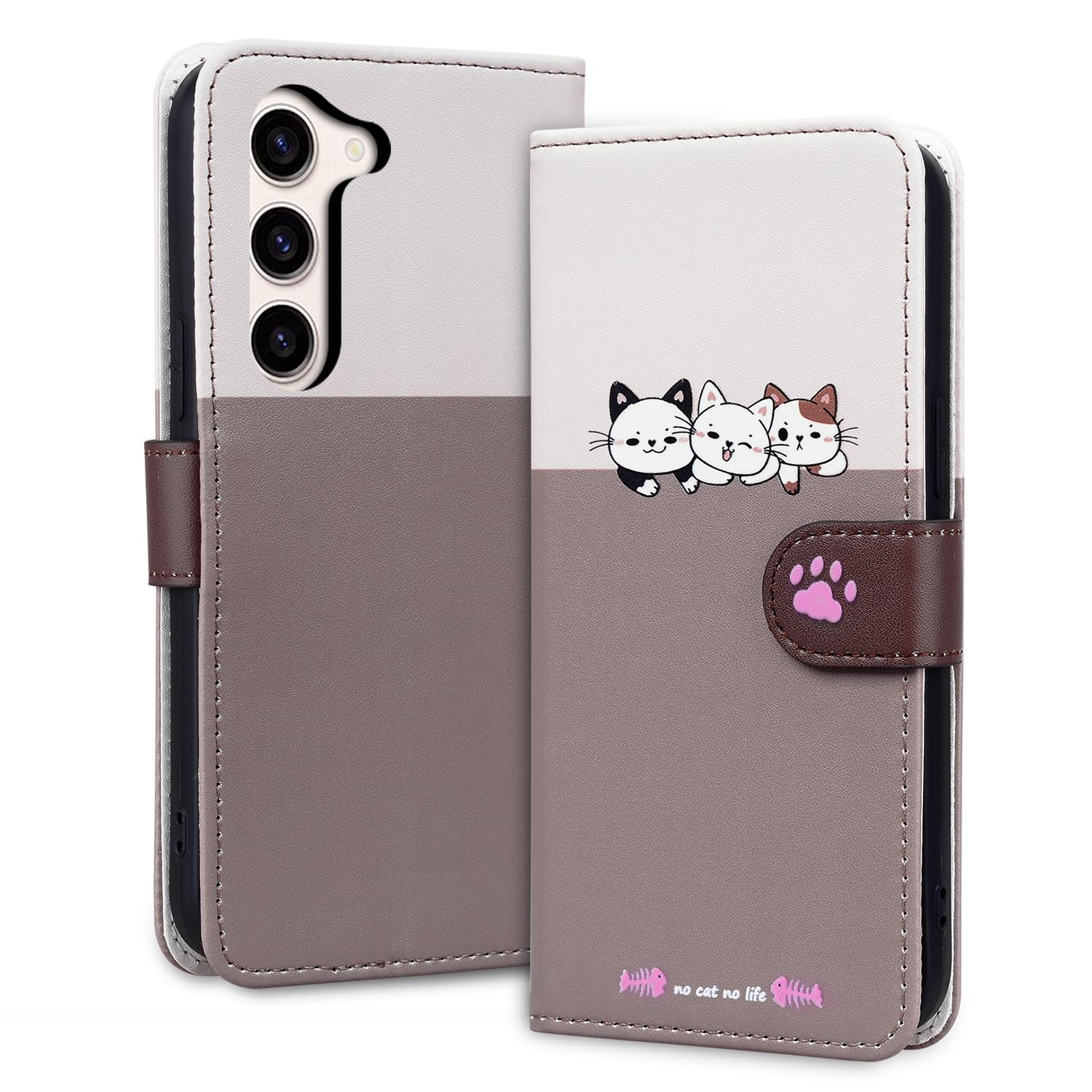 Galaxy S23 ケース 手帳型 おしゃれ ギャラクシーS23 ケース 手帳型 カバー 人気 SC51D SCG19 ケース 手帳型 PUレザー 本革 耐衝撃 S23 手帳型ケース かわいい子猫犬柄 galaxy S23 携帯カバー お洒落 ぎゃらくしーS23ケース 軽量 Galaxy S23 5G 携帯ケース スマホケース カード収納 マグネット式 スタンド機能 (ライトブラウン)
