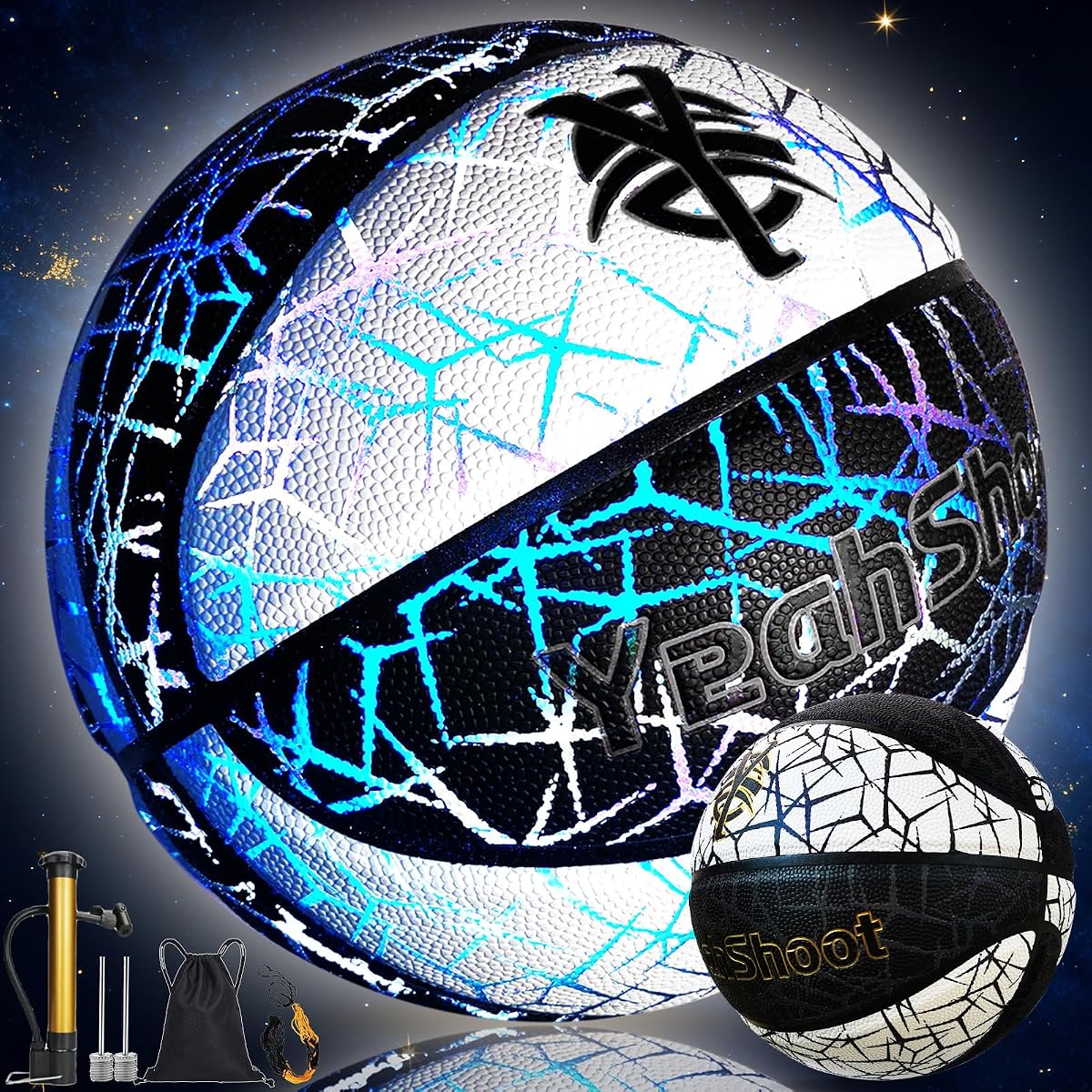 Glow in the Dark Basketball - Holographic Glow Light Up Luminous Basketball for Outdoor Training & Night Games A Great Gift for Enthusiasts with Free Air Pump
